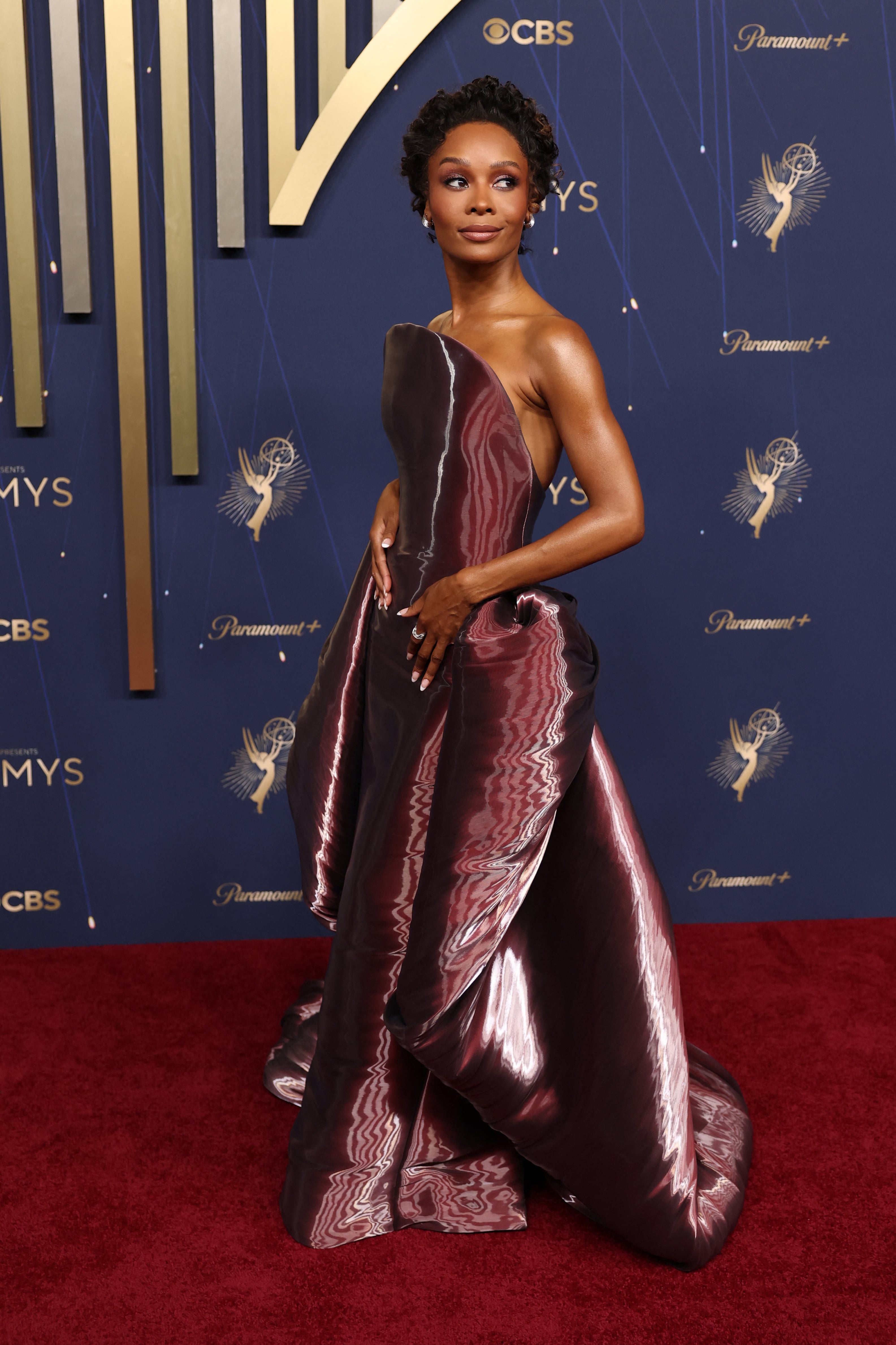 Hall, a co-host for ‘Access Hollywood’ on NBC, walked the red carpet in a strapless maroon gown accessorized with silver jewelry. However, while many women dressed up in satin dresses for the event, fans thought Hall’s dress had a latex-like appearance