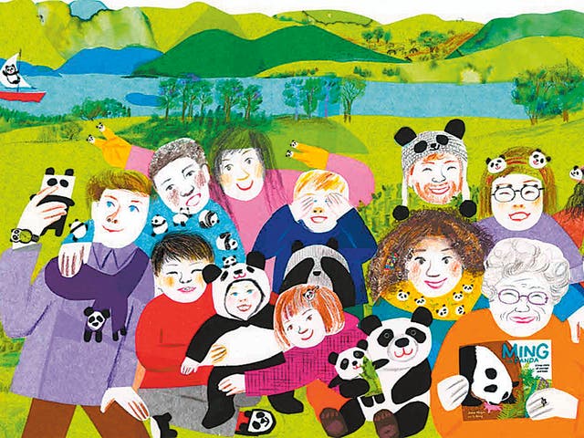 <p>An illustration by Yu Rong from ‘Ming: The Panda’ shows generations of people, young and old, united in joy and hope through the memory of Ming</p>
