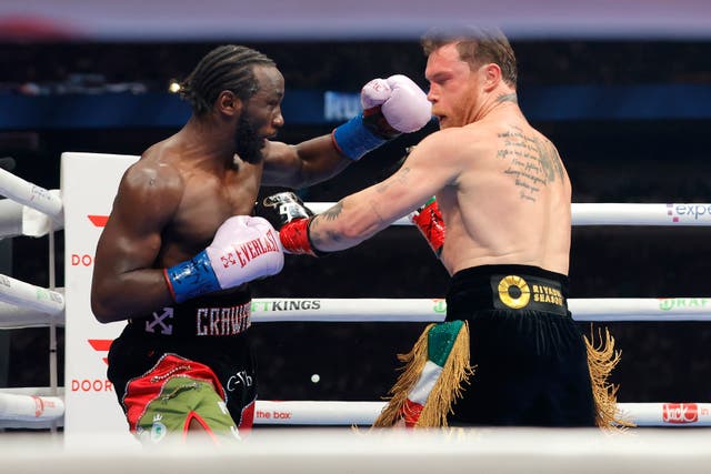 <p>Terence Crawford (left) during his recent win against Canelo Alvarez</p>