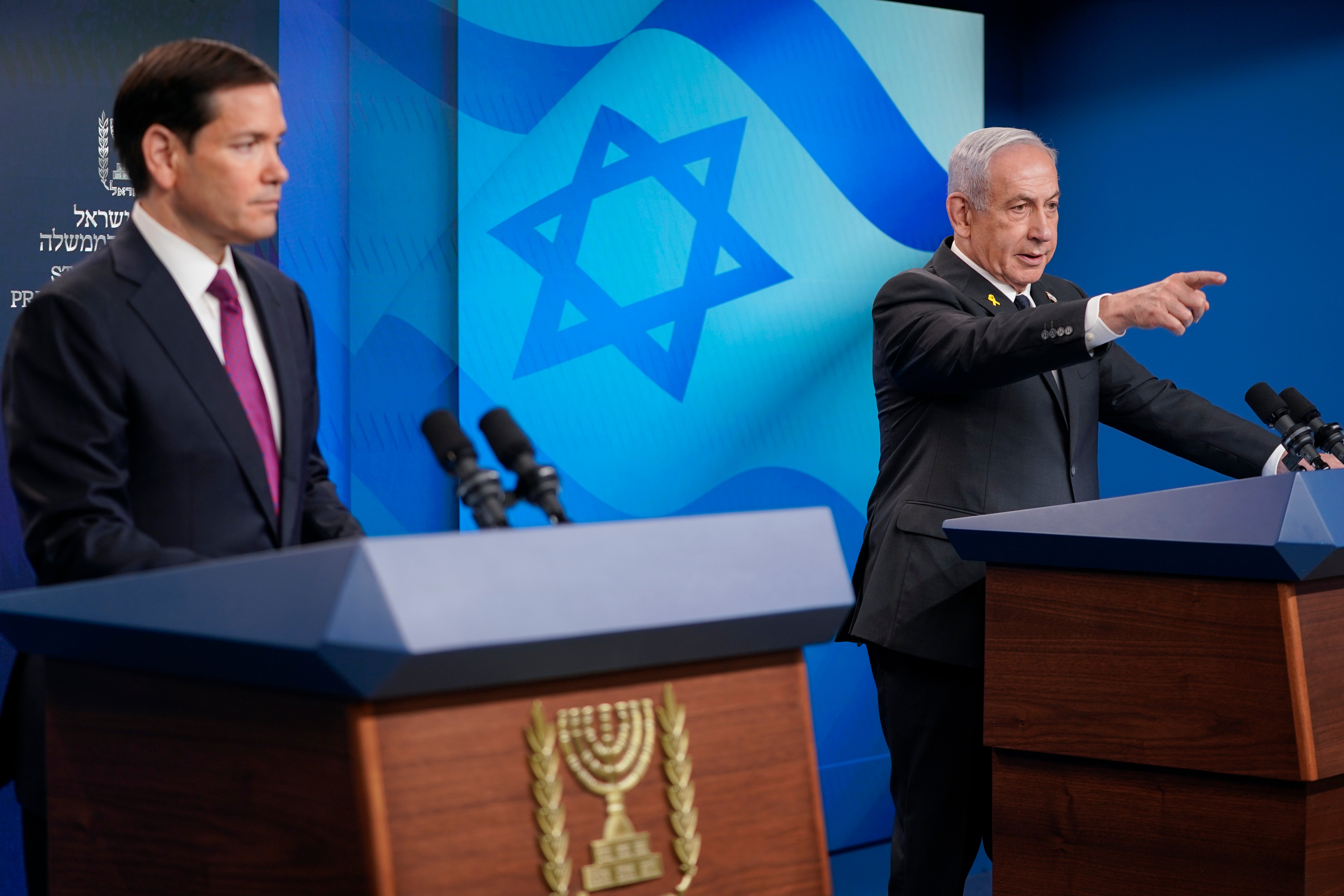 Israeli prime minister Benjamin Netanyahu, with US secretary of State Marco Rubio, during his 15 September visit to Jerusalem