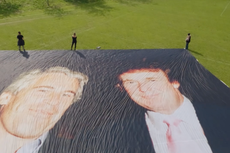 Huge Trump and Epstein photograph unveiled outside Windsor Castle ahead of US president’s state visit