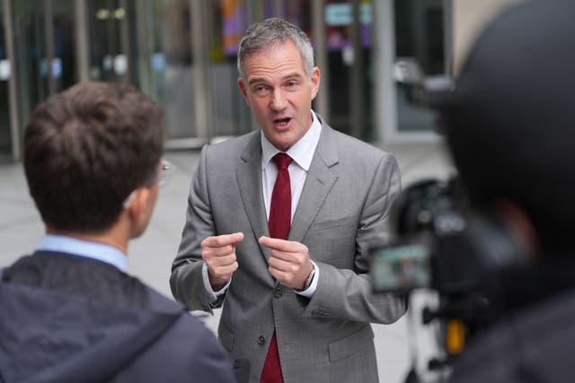 Business and Trade Secretary Peter Kyle speaks to the media outside BBC Broadcasting House in London in September (PA/Yui Mok)