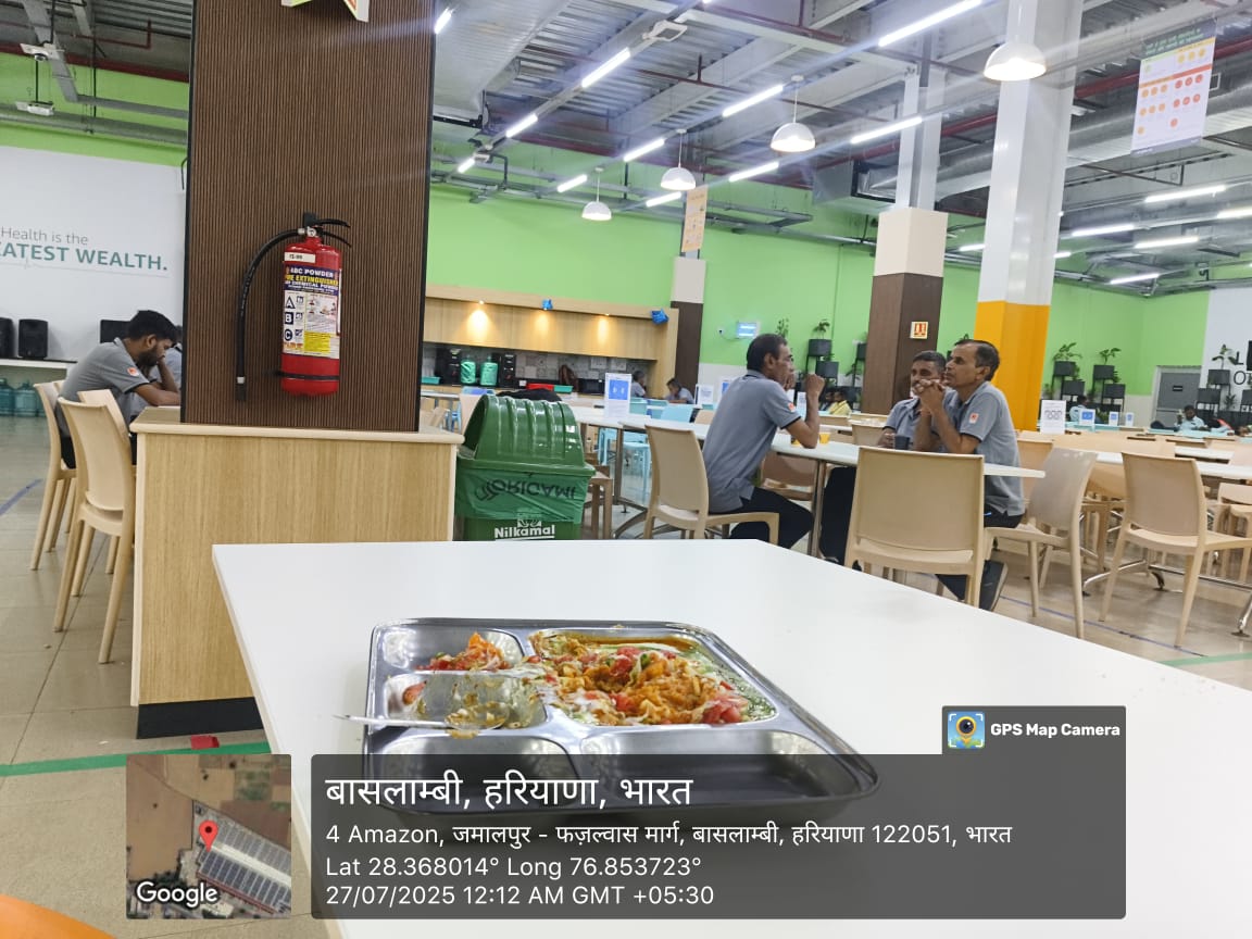Cafeteria for workers inside Amazon India’s Manesar warehouse