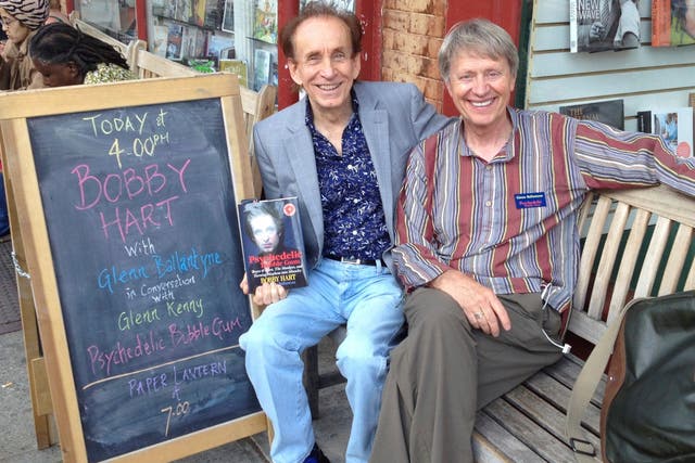 <p>Bobby Hart, left, and his friend and co-author Glenn Ballantyne pictured in 2015 at a book signing for book Psychedelic Bubblegum</p>