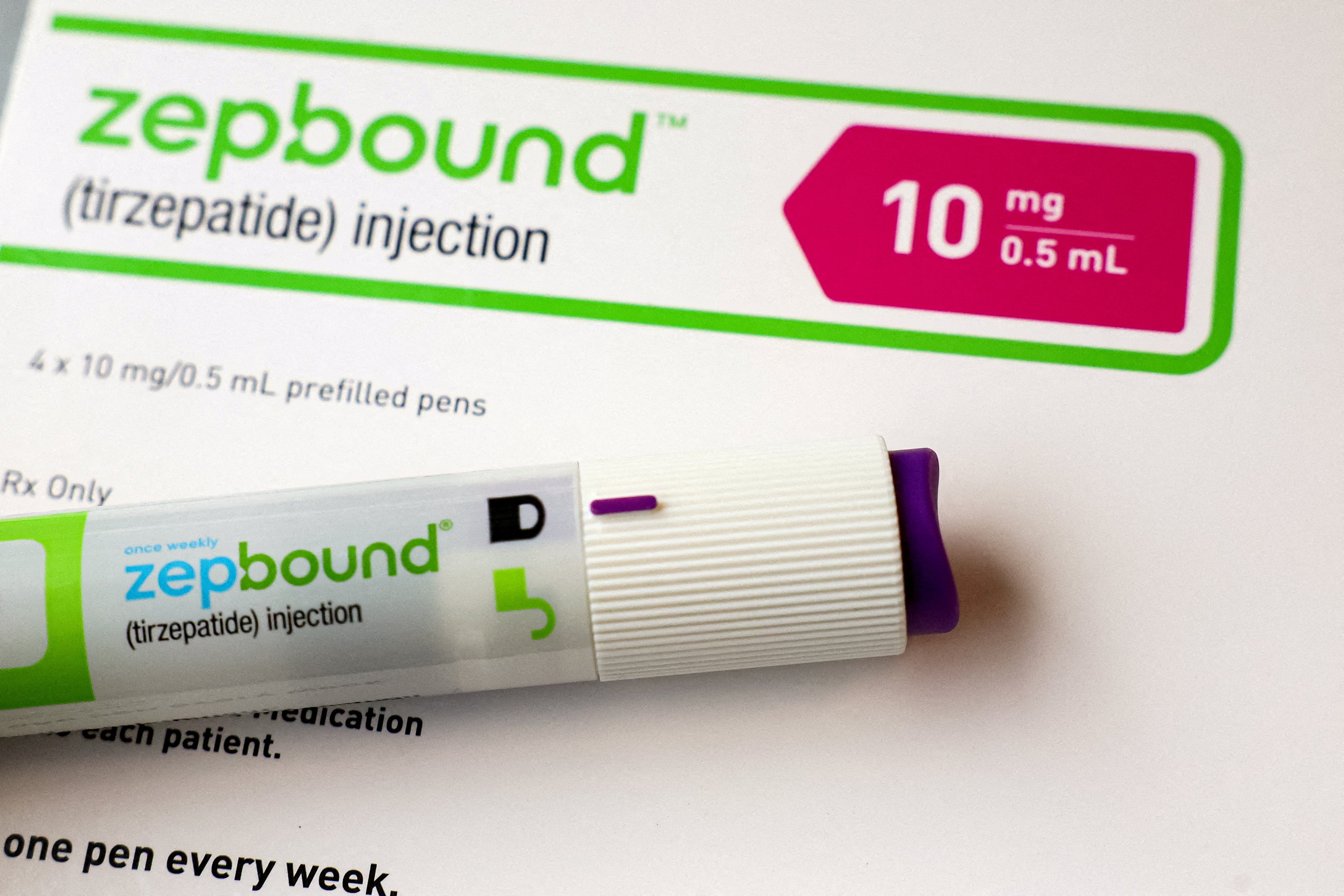 An injection pen of Zepbound, Eli Lilly’s weight loss drug.