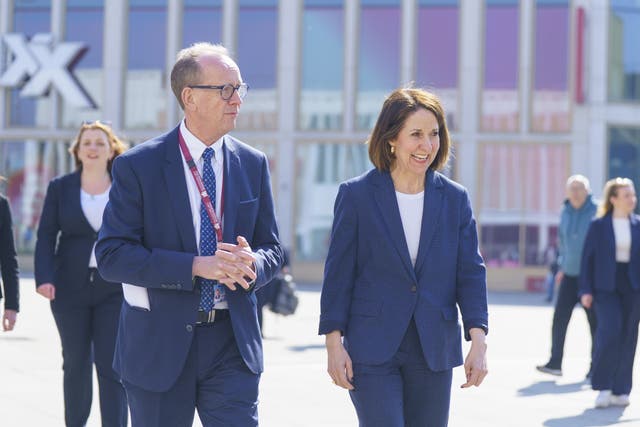 Sir Stephen Houghton (left) accompanies Liz Kendall during a visit to Barnsley earlier this year (Dominic Lipinski/PA)