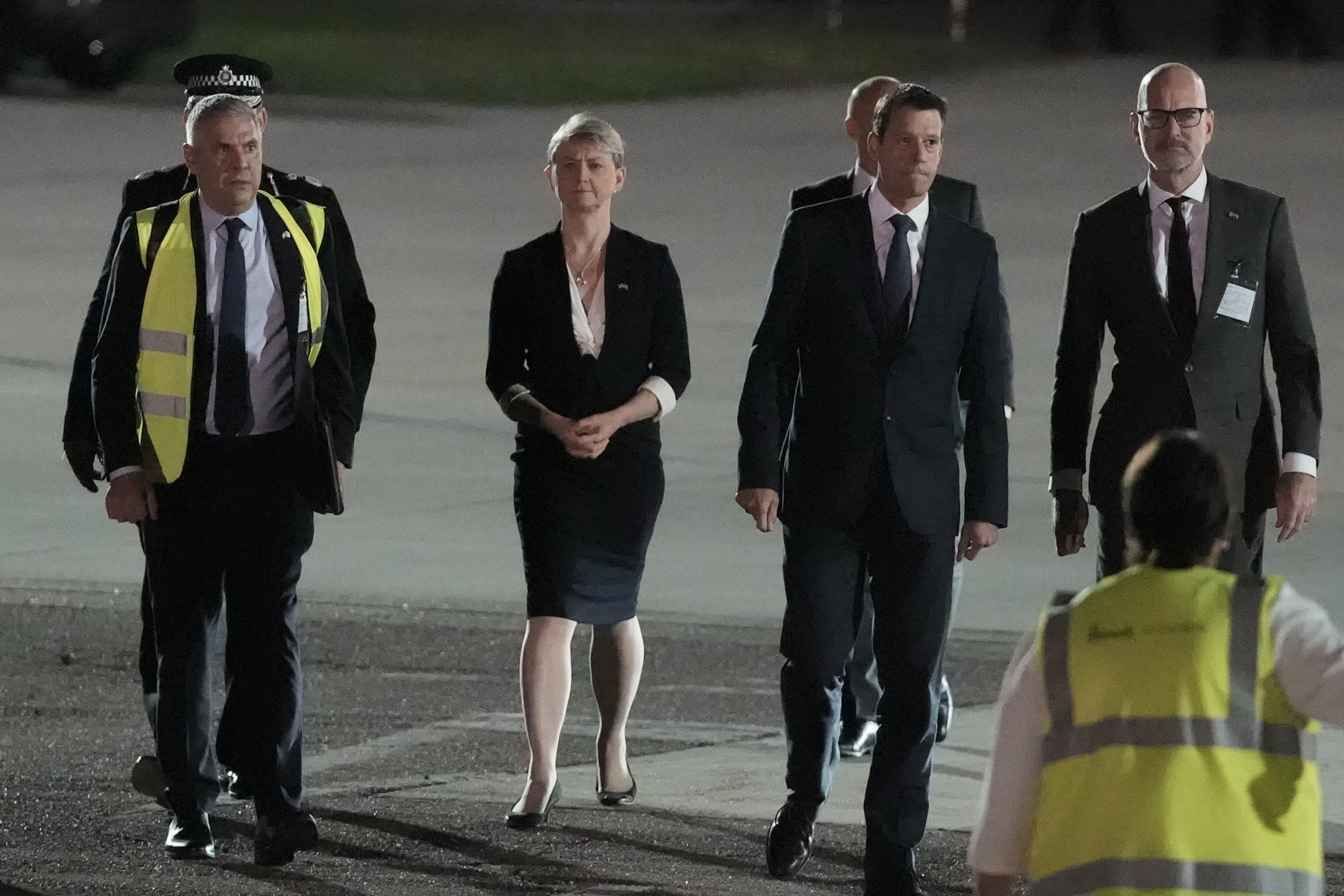Foreign Secretary Yvette Cooper waits to greet the US President Donald Trump and First Lady Melania Trump upon his arrival in the UK (Stefan Rousseau/PA)