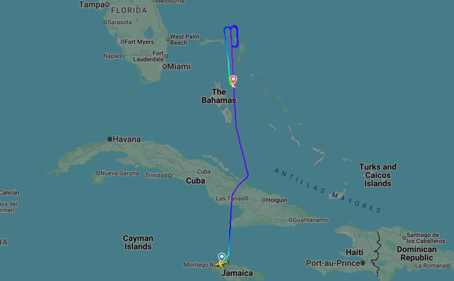 <p>Changed course: Flight path of Tui flight 115 from Montego Bay to Manchester</p>