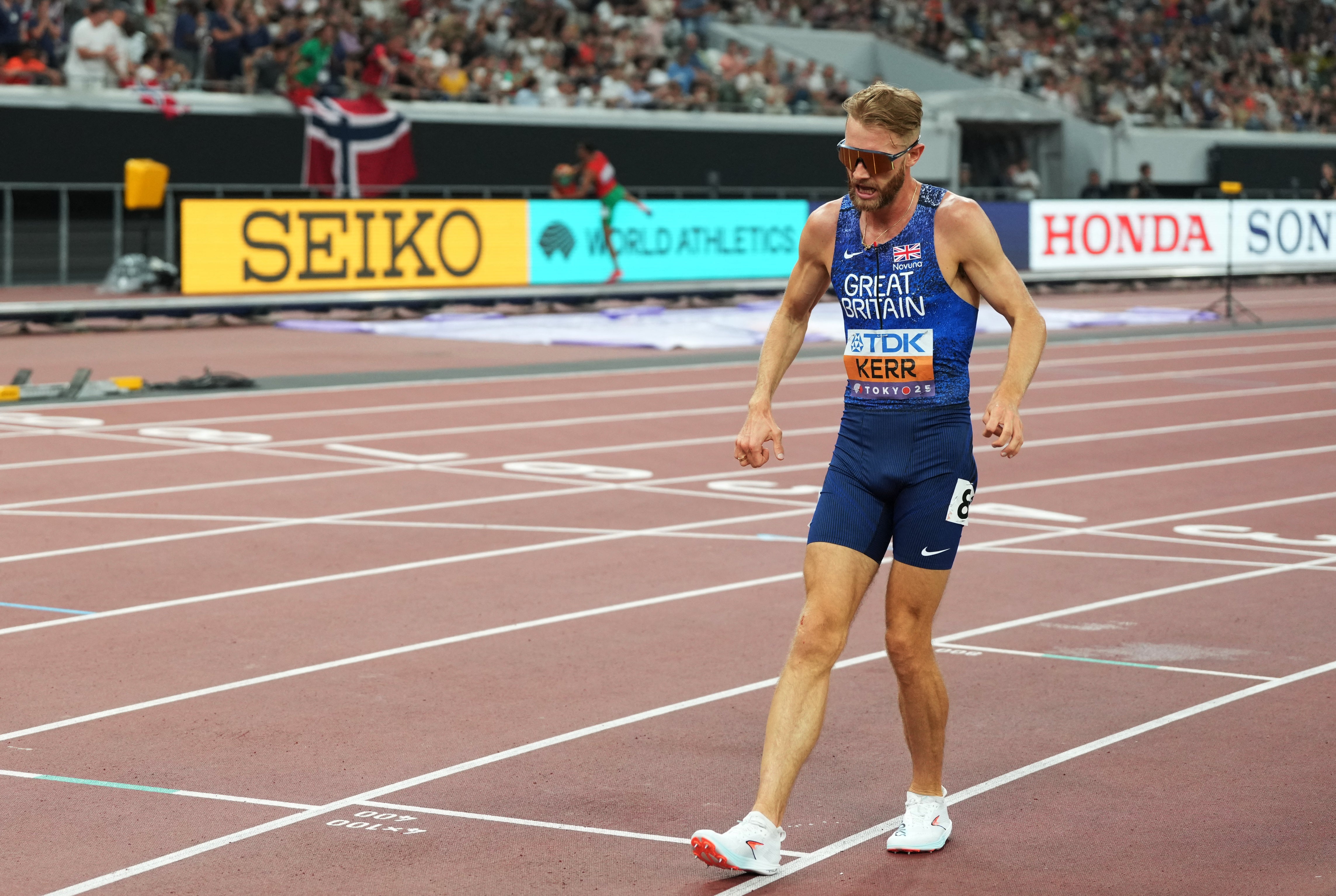Josh Kerr limped over the finish line after a calf injury