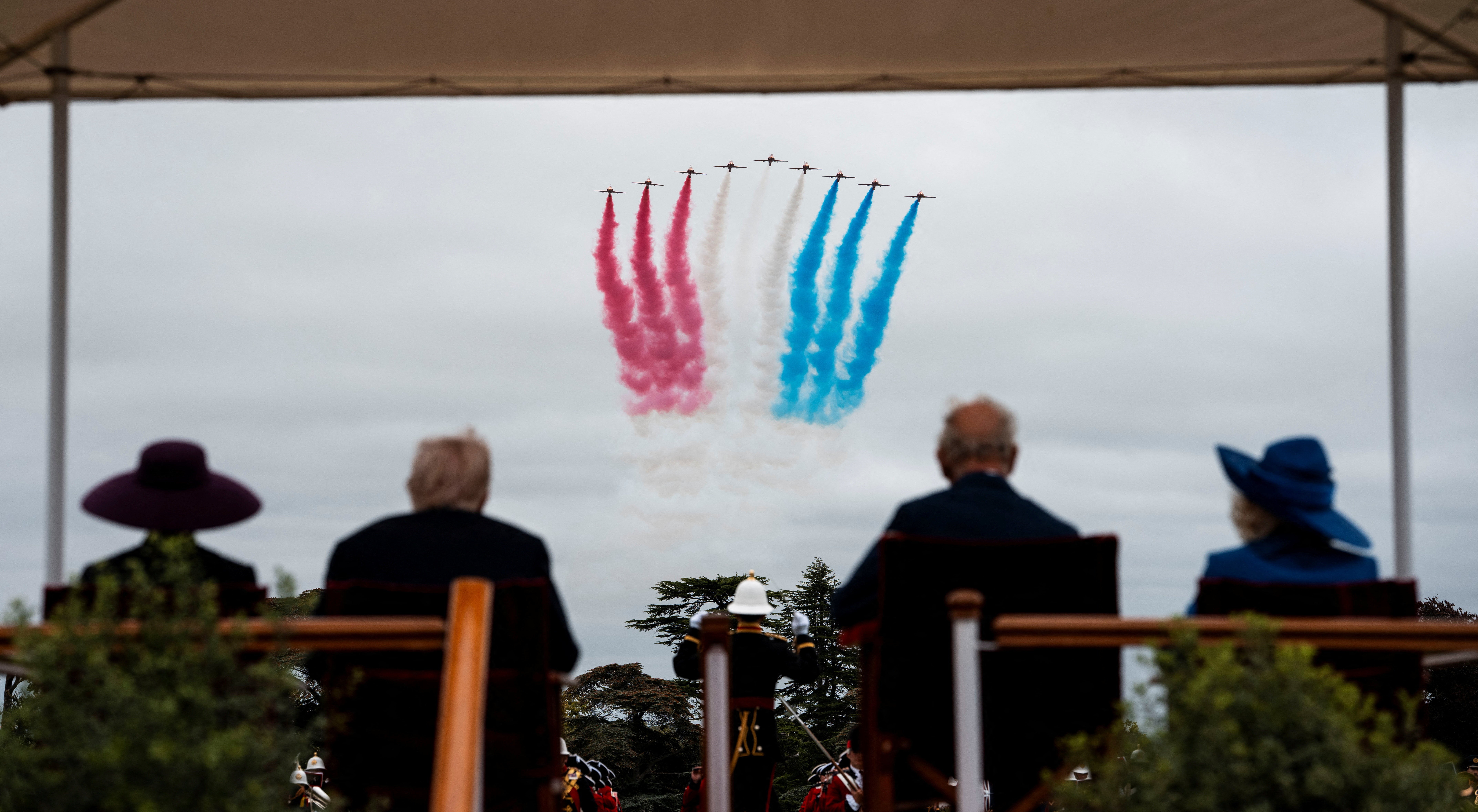 Red arrows complete a flypate of Windsor for the first time for a foreign state trip