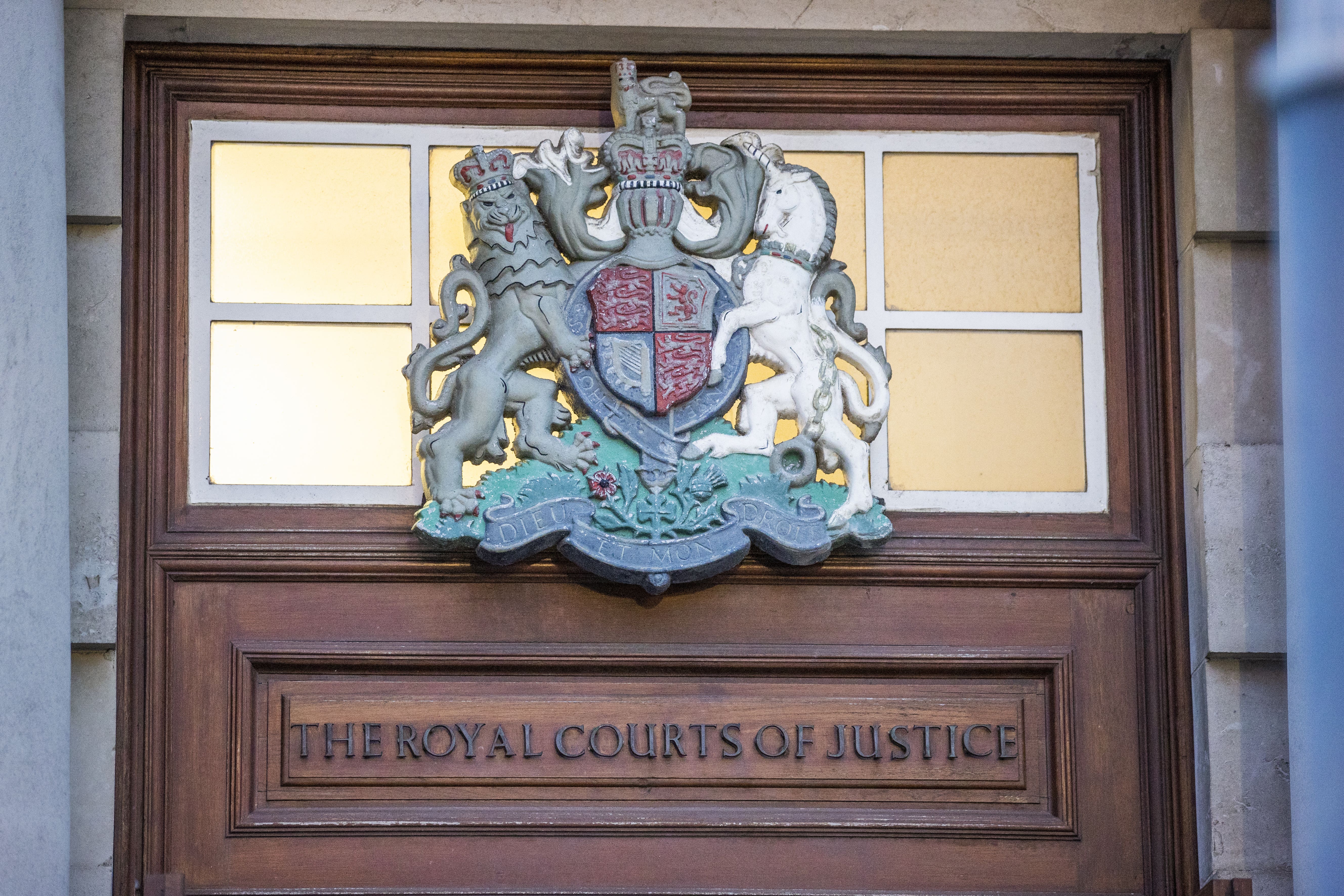 Stock image showing the crest of the Royal Courts of Justice where the High Court and the Court of Appeal sit in Belfast, Northern Ireland (PA)