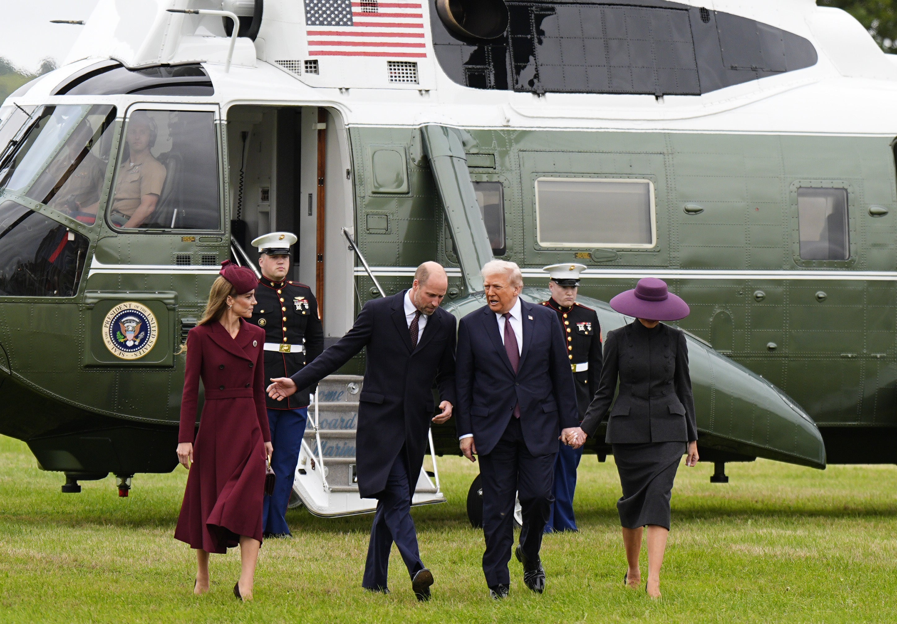Prince and Princess of Wales, left, US President Donald Trump and first female Melania Trump received at Windsor Castle in Windsor, Berkshire