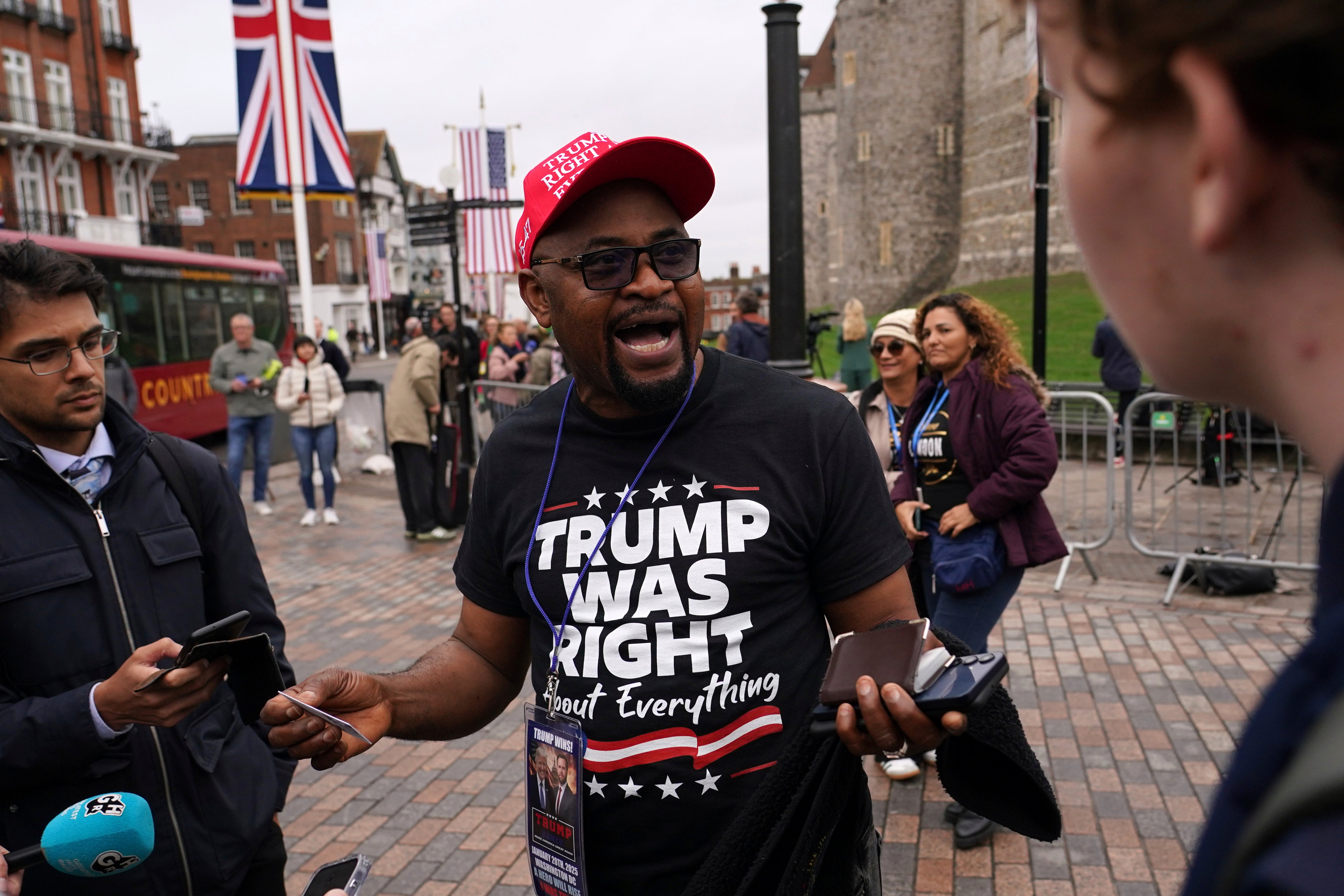 Trump supporter Augustine Dukuma Obodo spoke to reporters in Windsar