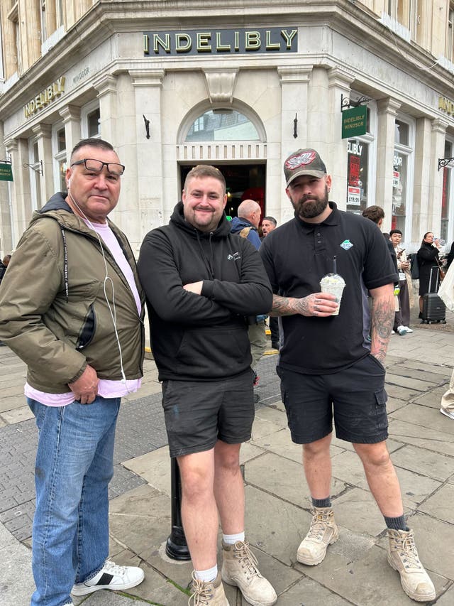 <p>Richard Balding, 32, Dougie Newton, 56Charlie Gummer, 34“Of course I’m here to support Trump,” Mr Newton said. “He’s the big boss, isn’t he? I like everything about him. Free speech king. I was at the march on Saturday - we look at him as our big boss. We love him.”</p>