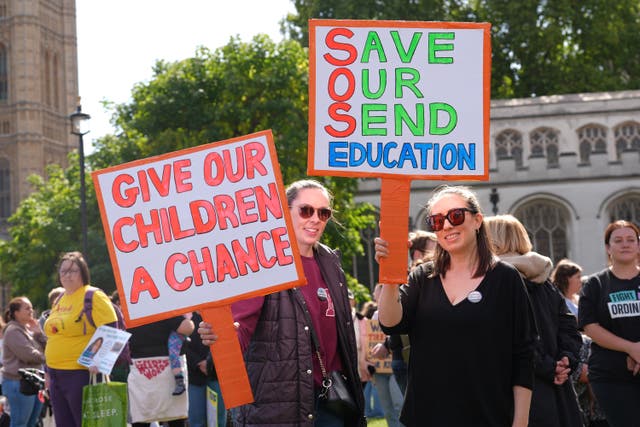A rally earlier this week for Send parents outside of Parliament (PA)