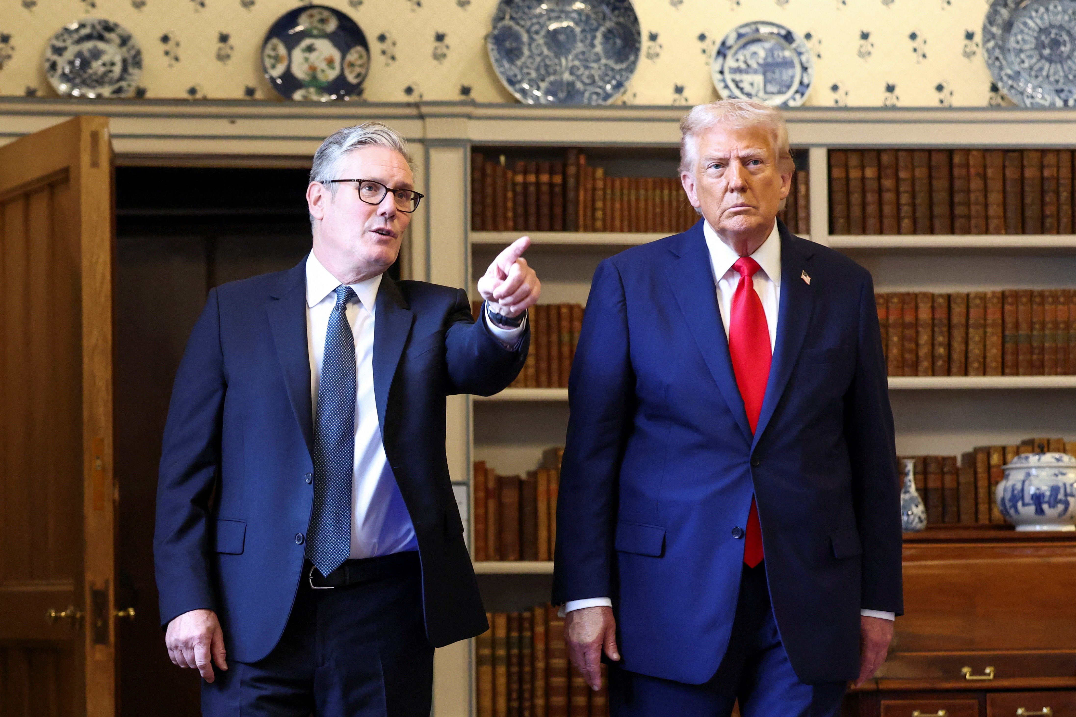 British Prime Minister Keir Starmer with US President Donald Trump during their meeting at Chequers, near Aylesbury