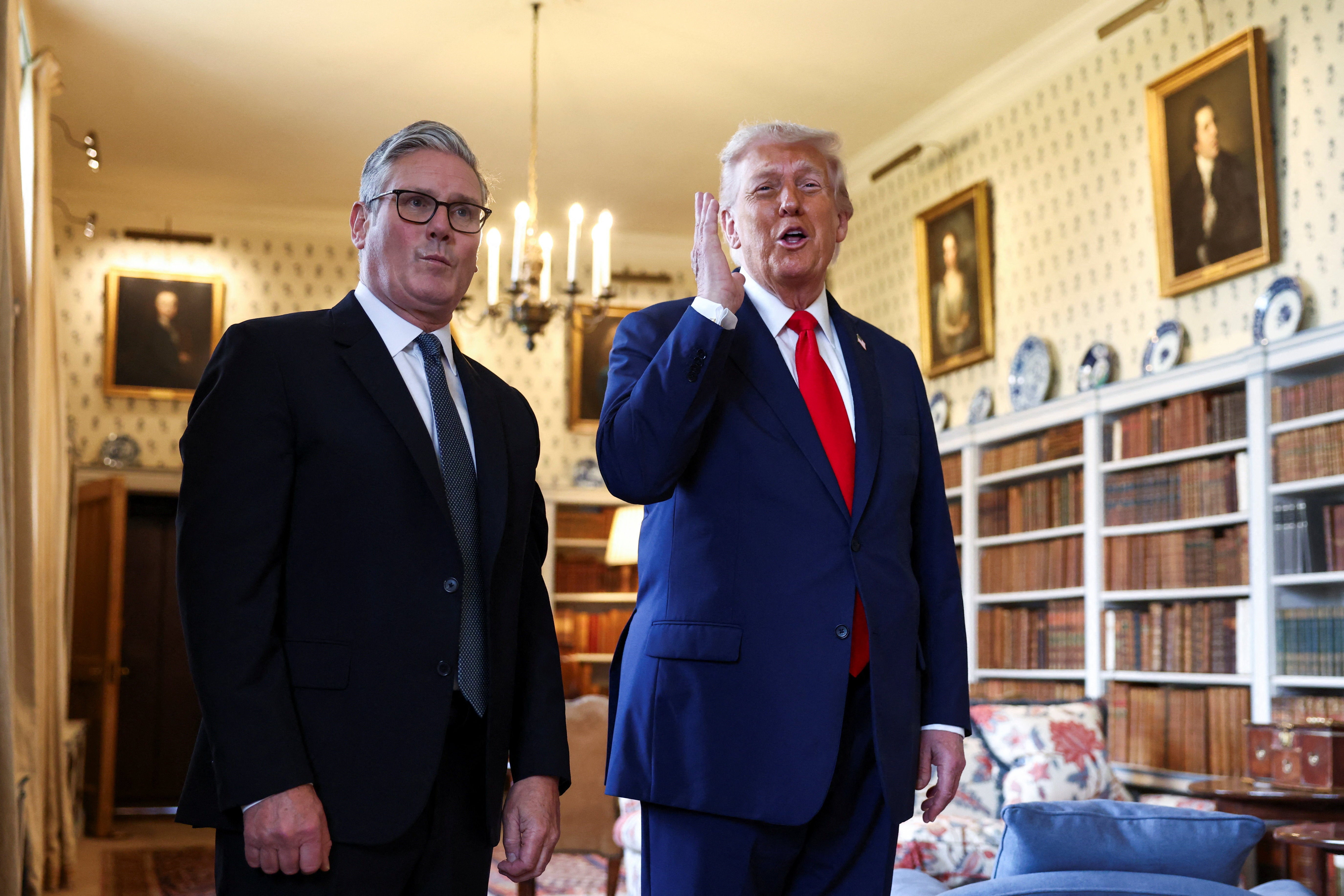 British Prime Minister Keir Starmer shows US President Donald Trump around his country residence