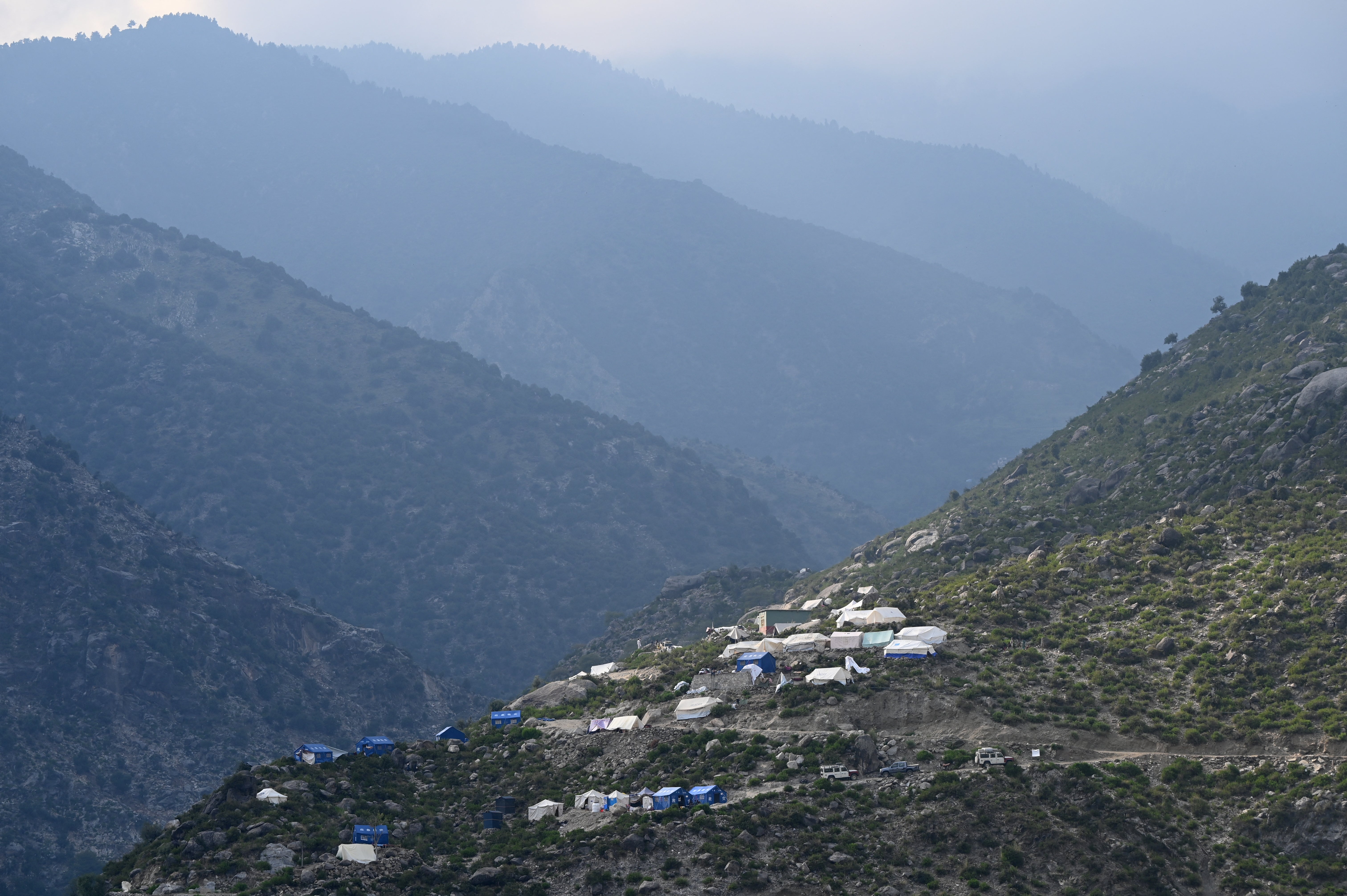 <p>Makeshift tents at a relief camp for survivors of the Afghanistan earthquake at Mazar Dara village in Kunar province</p>
