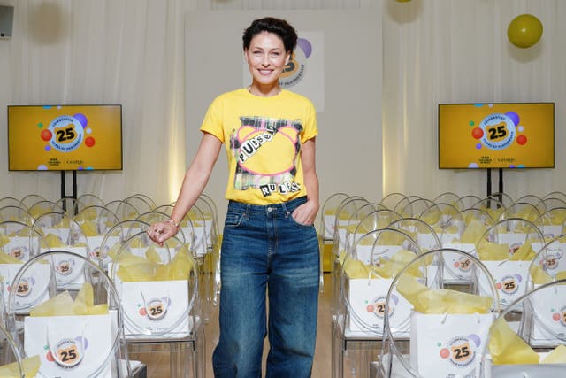 Emma Willis unveils her new Punk-inspired Children in Need T-Shirt (Ian West/PA)