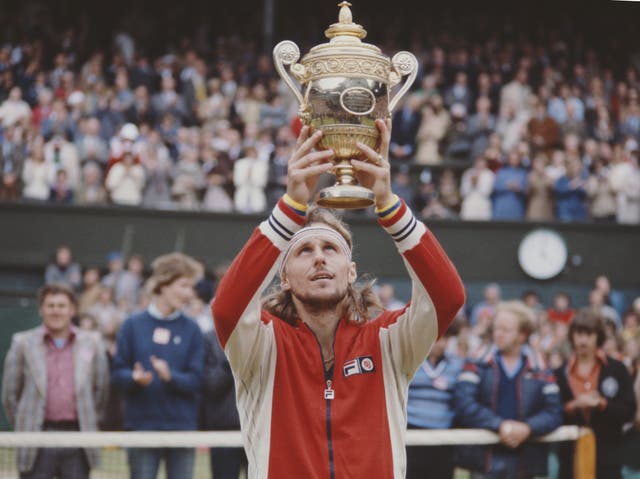 <p>Bjorn Borg lifts the Wimbledon trophy after beating Jimmy Connors in the 1978 final</p>
