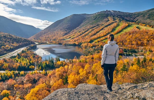 <p>New England is a mecca for leaf peeping. Above is Echo Lake in New Hampshire</p>
