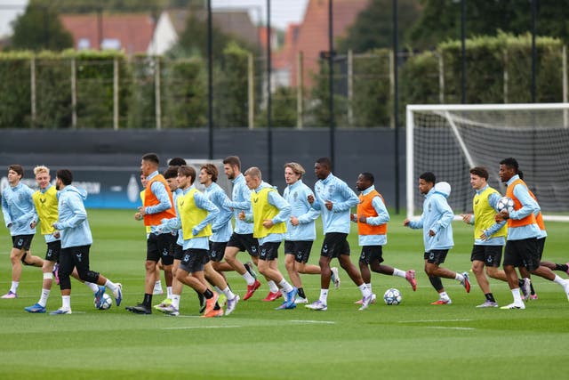 <p>Monaco squad training ahead of their Champions League game against Club Brugge</p>