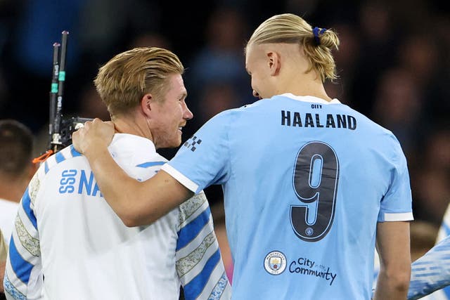<p>Erling Haaland (right) helped spoil Kevin De Bruyne’s Man City return</p>
