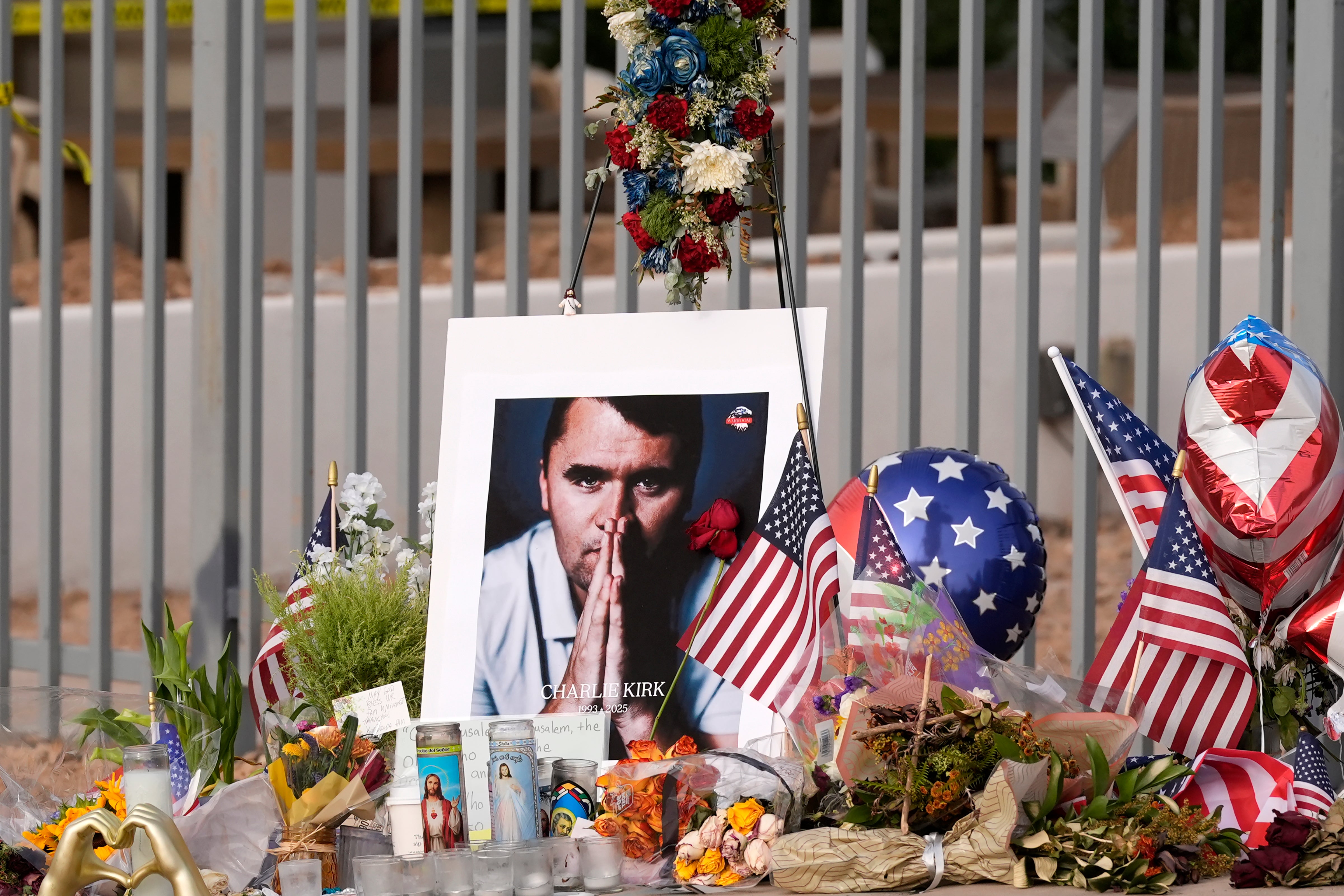 A memorial to Charlie Kirk at the Turning Point USA headquarters