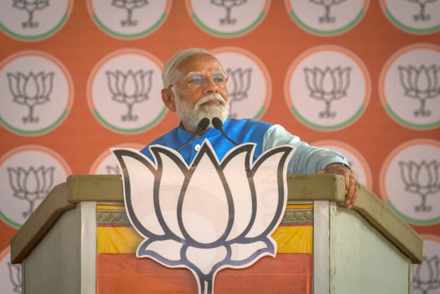 <p>File: Prime Minister Narendra Modi gestures as he addresses an election campaign rally in India</p>
