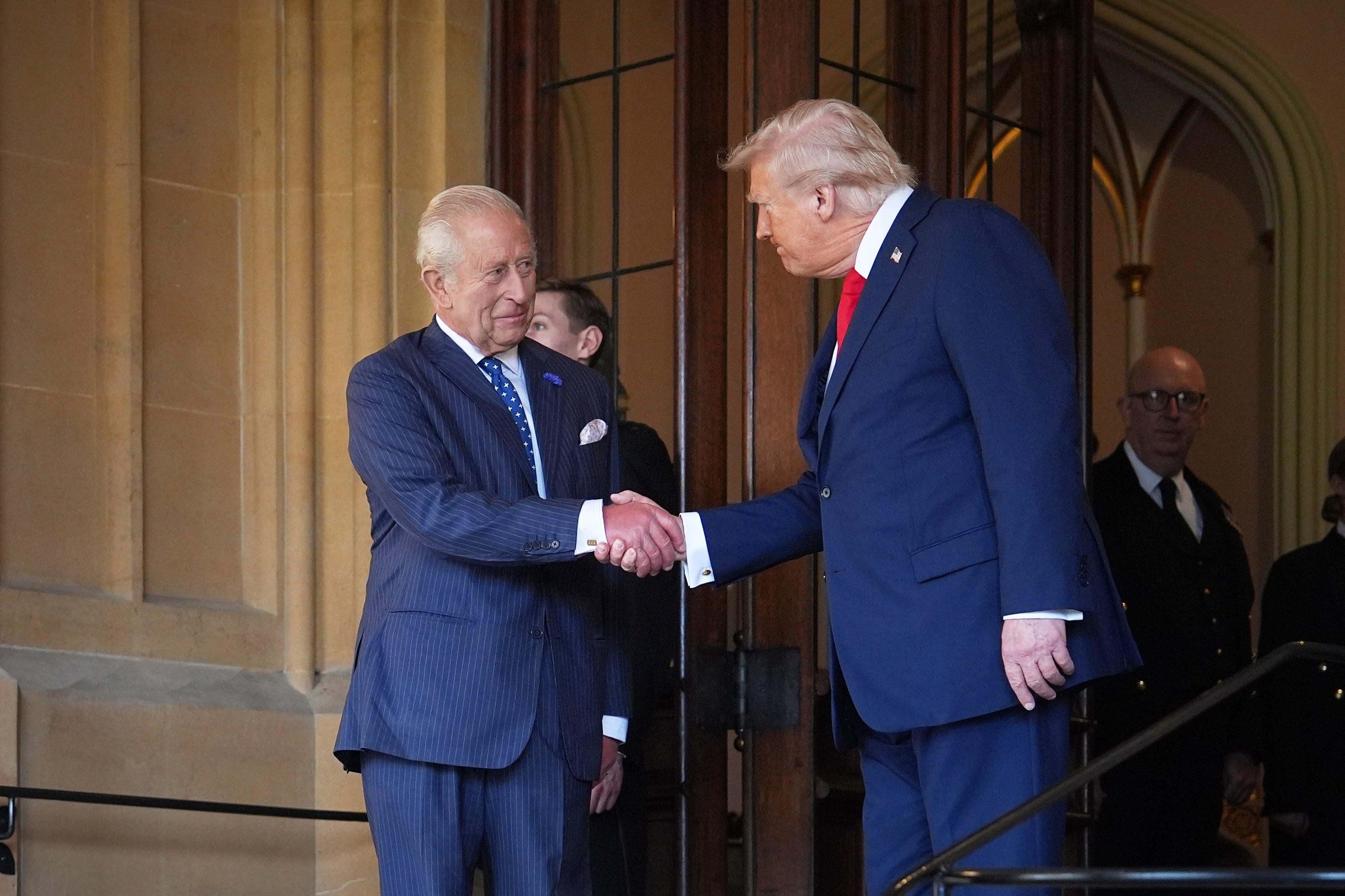 King Charles and Donald Trump shook hands before the US president left Windsor Castle