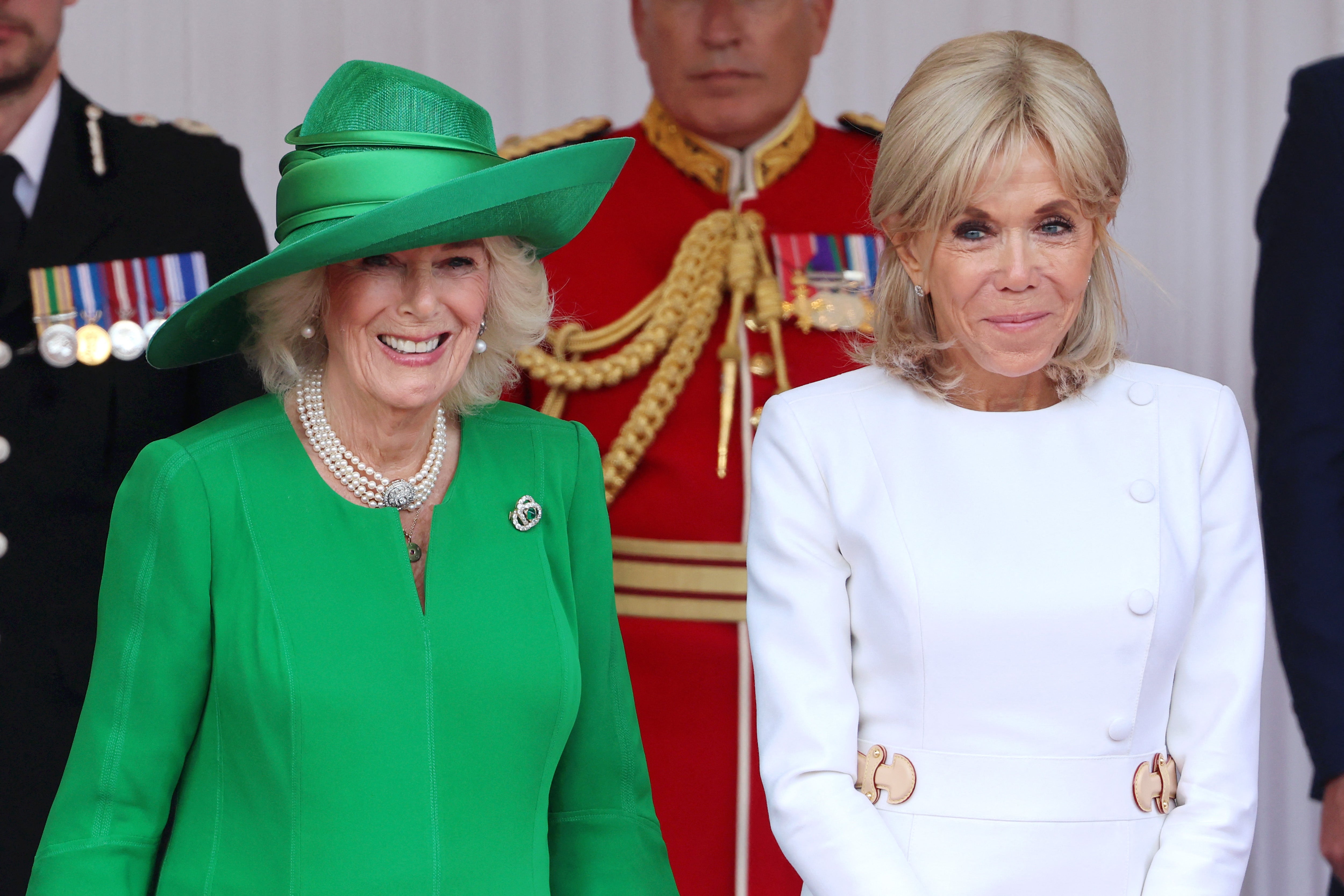 Brigitte Macron with Queen Camilla on the French president’s state visit, 8 July 2025