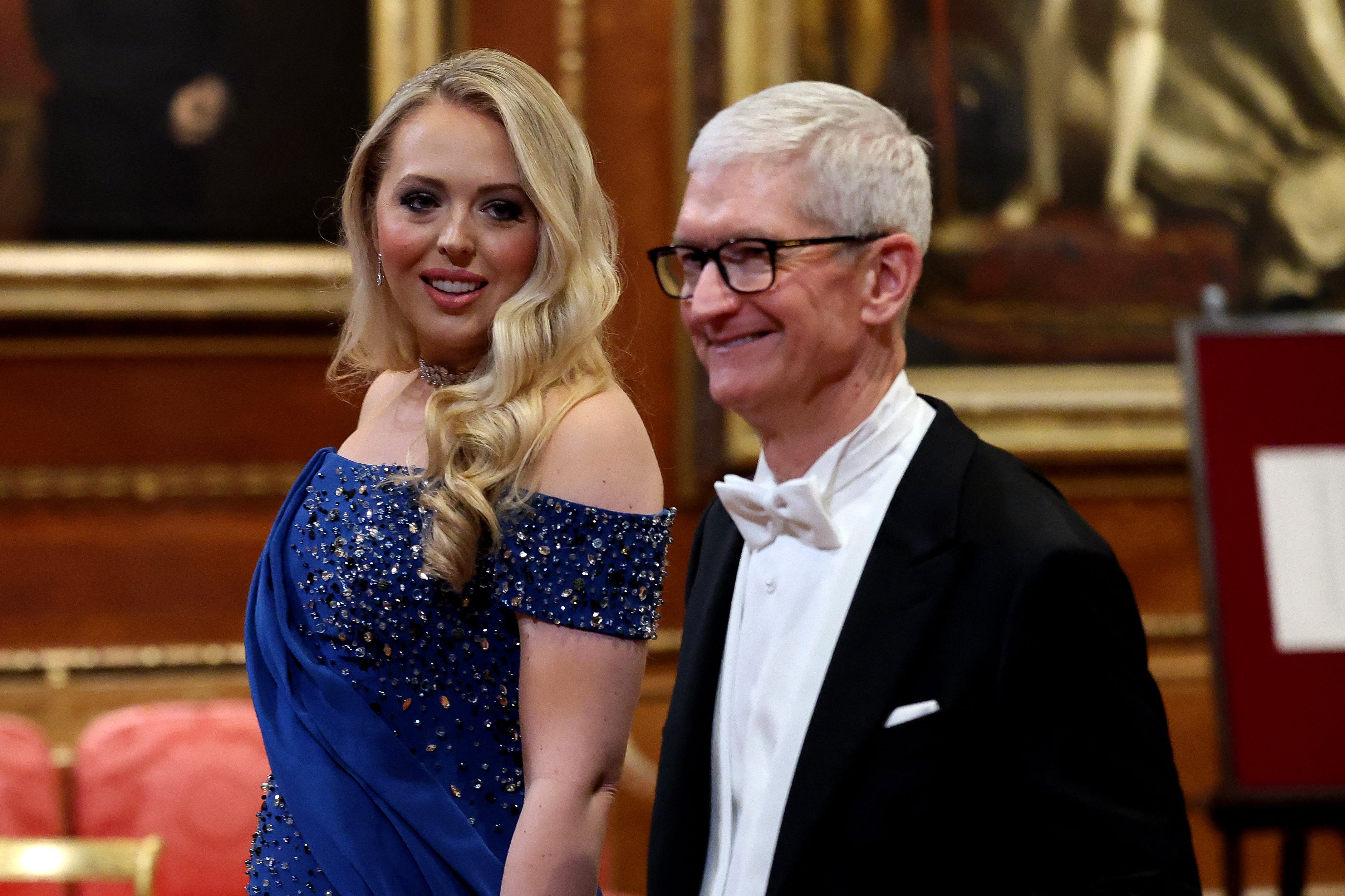 Apple CEO Tim Cook dined with the Trump family, including daughter Tiffany (pictured above), alongside other tech magnates at the royal banquet.