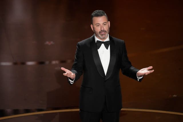 Host Jimmy Kimmel speaks during the Oscars at the Dolby Theatre in Los Angeles, March 10, 2024 (Chris Pizzello/AP, File)