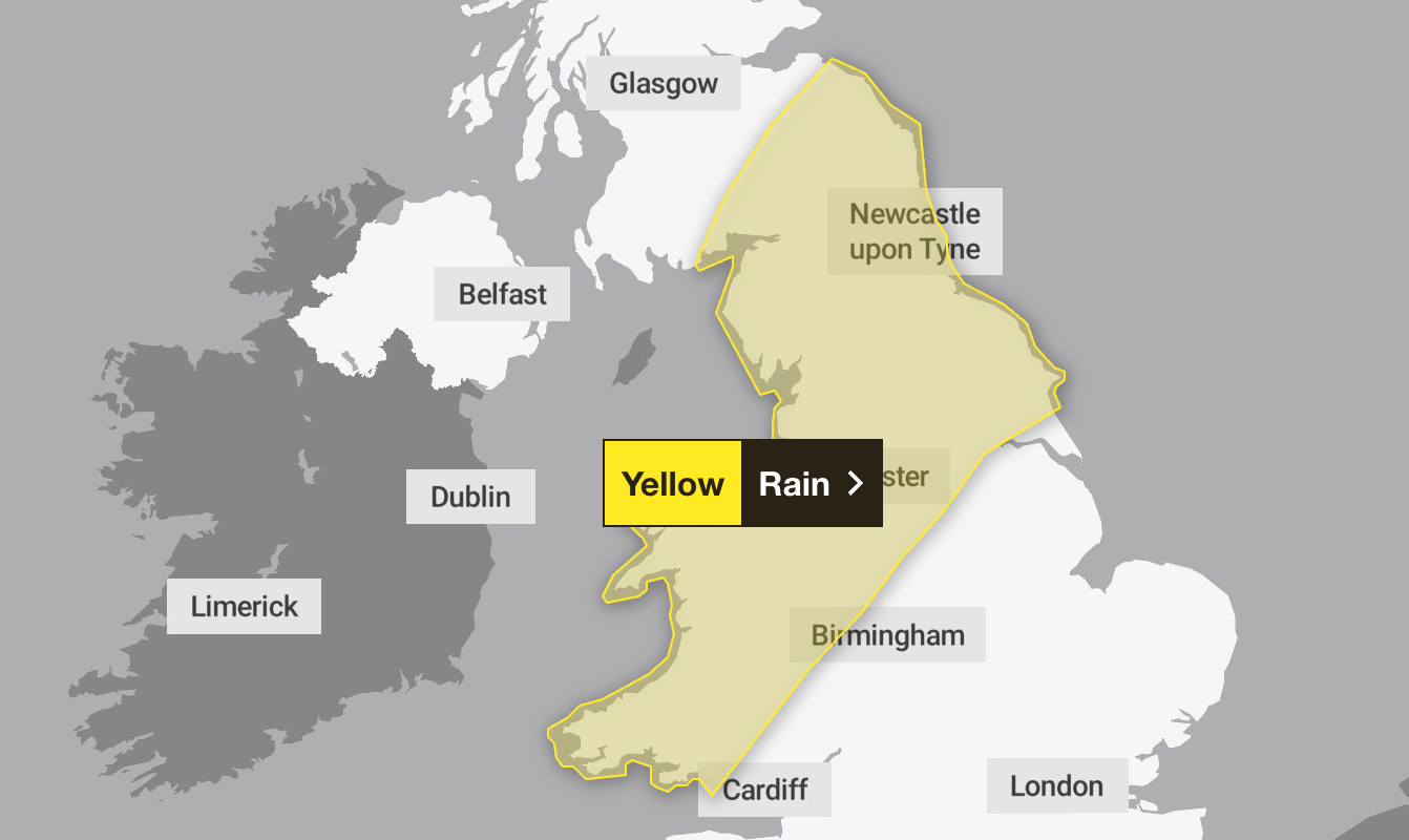 A yellow weather warning hss been issued for parts of the UK