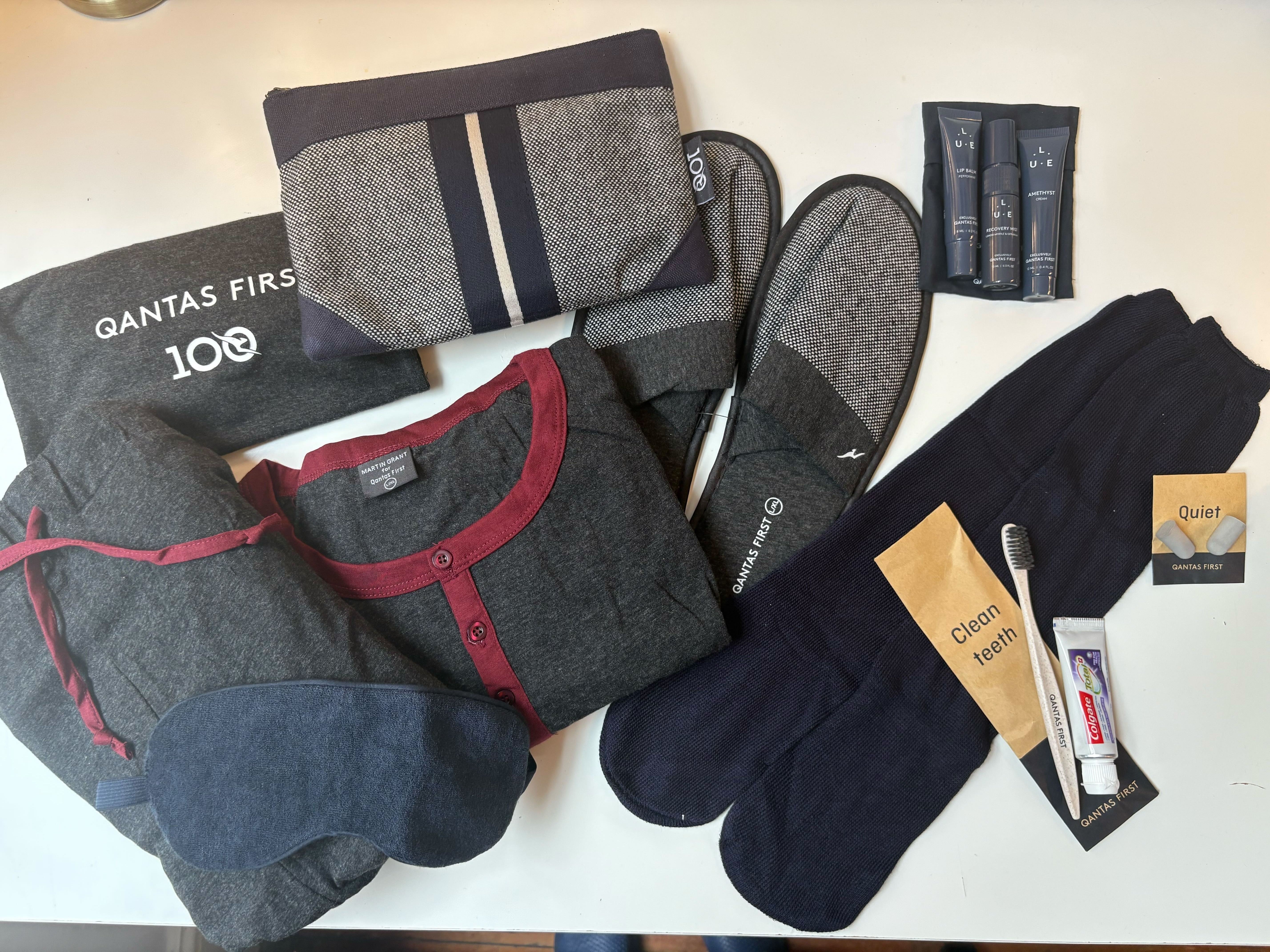 Qantas amenities include lightweight unisex pyjamas