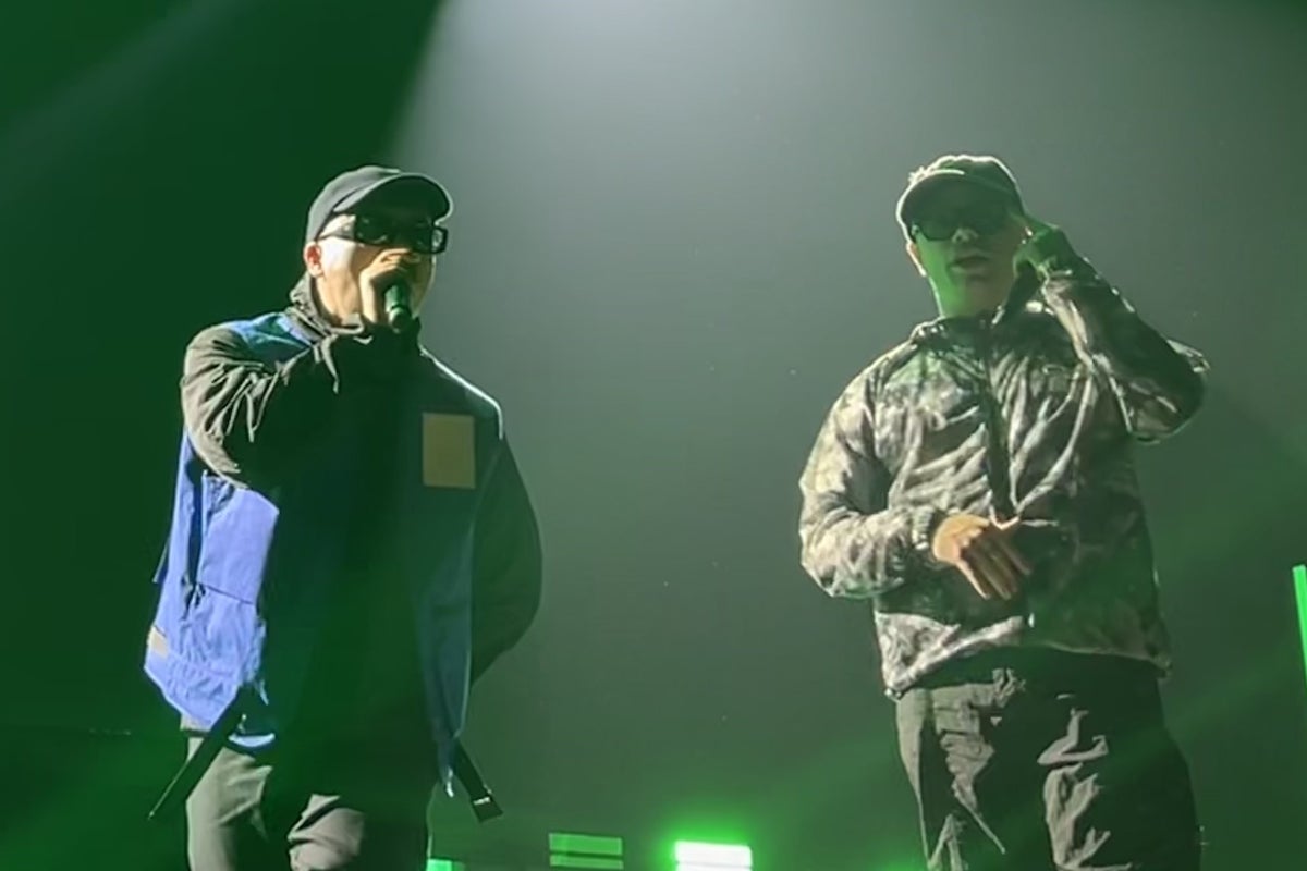 Kneecap at Wembley review – Belfast rap group triple-down on Starmer and Palestine at pounding arena show
