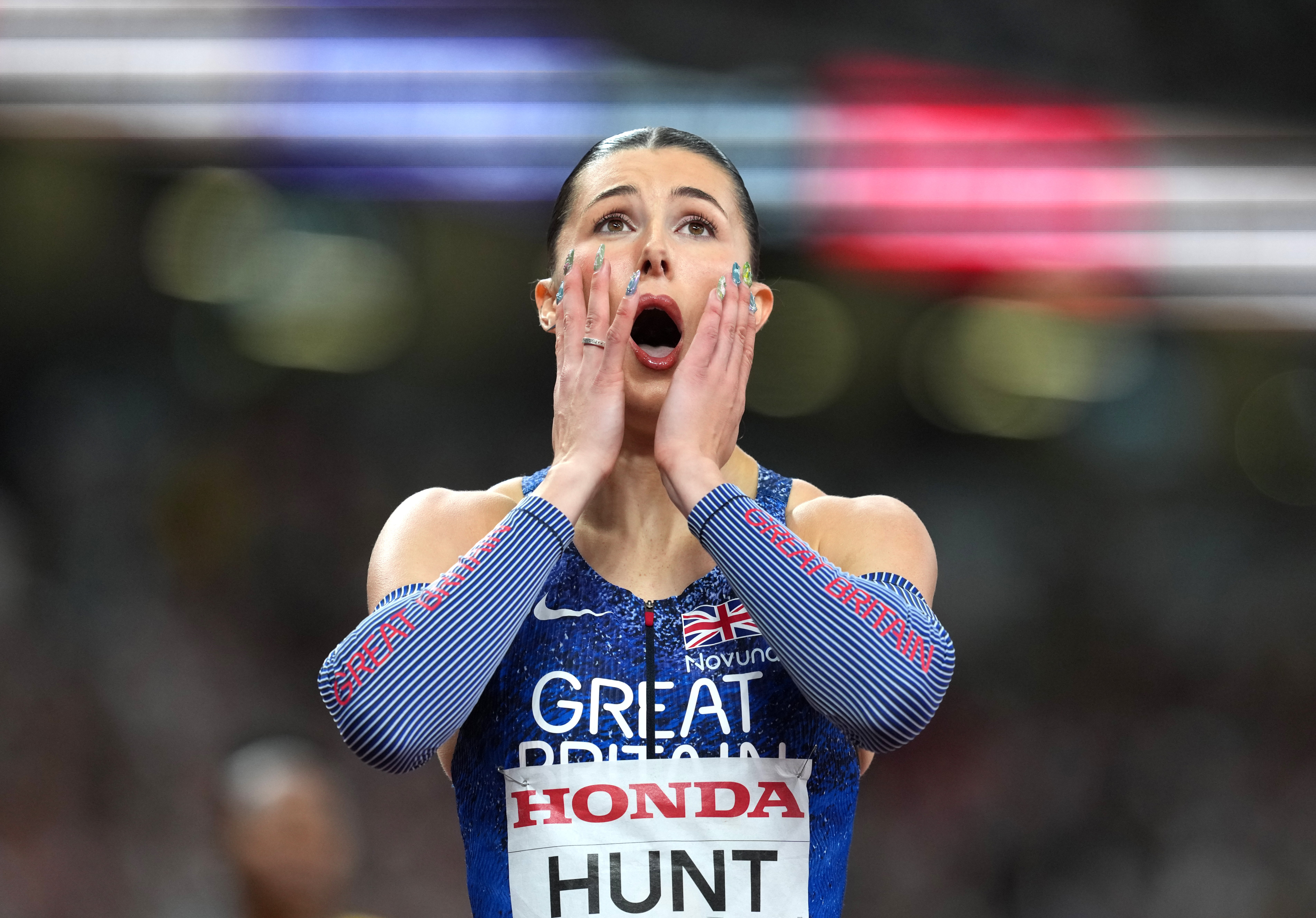 Great Britain’s Amy Hunt looks shocked after taking silver in the women’s 200 metres final in Tokyo
