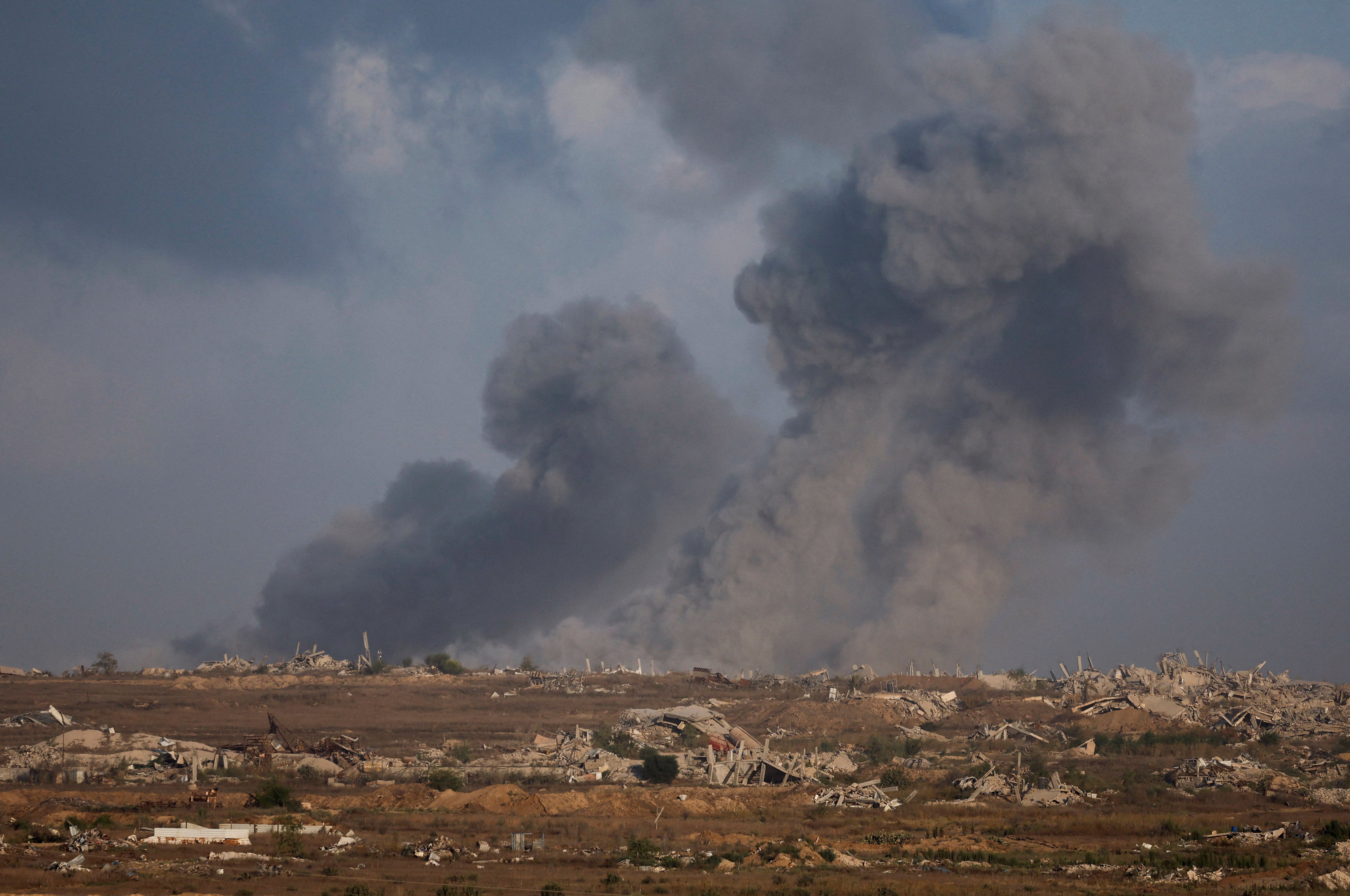 Smoke rises from Gaza after an explosion, as seen from Israel
