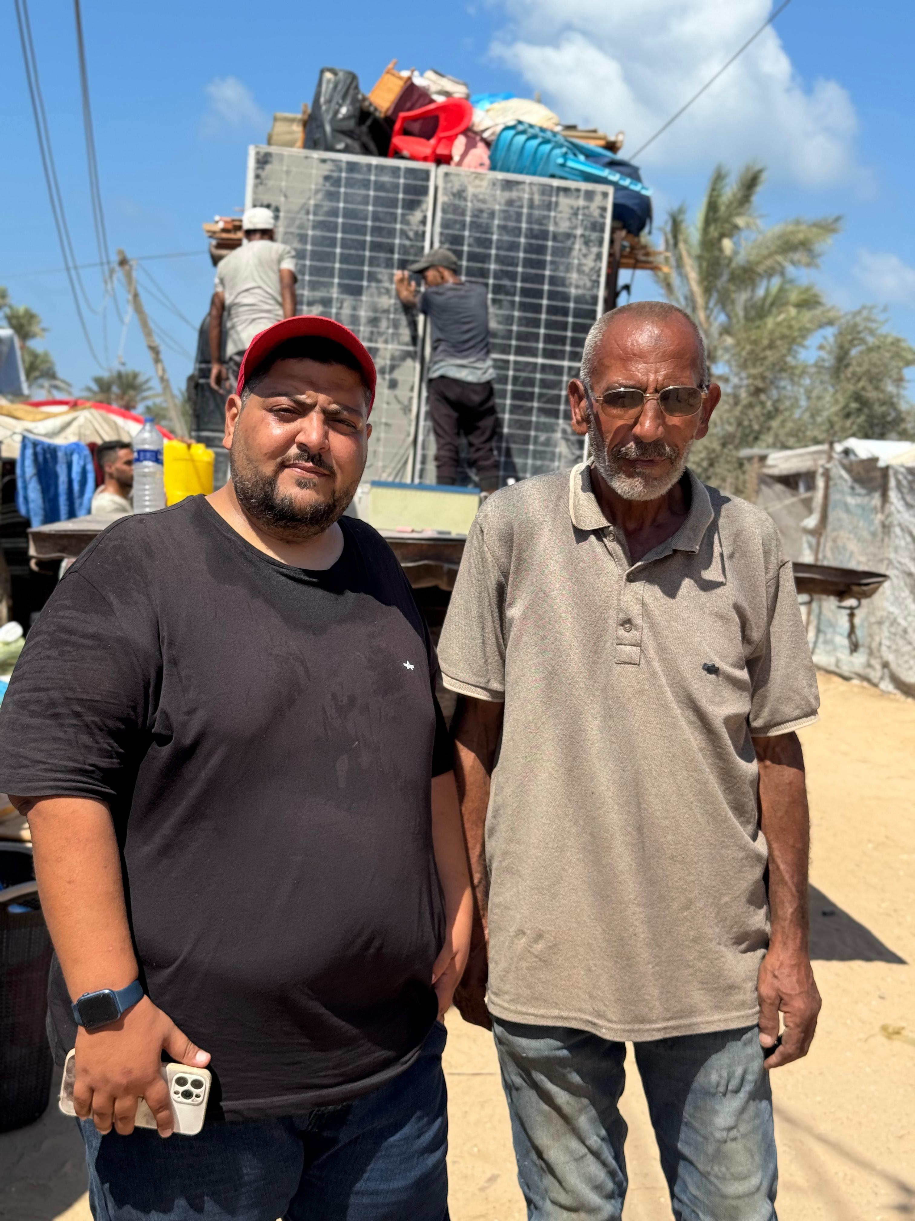 Soliman Hijjy with driver Salah Salem Abu Diah, the driver that took him along al-Rashid street to Deir al-Balah