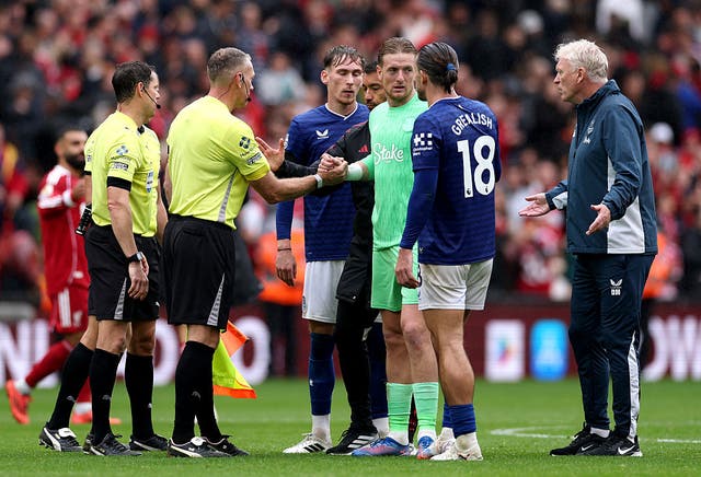 <p>Jack Grealish was booked after full-time for remonstrating with the referee</p>