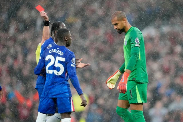 <p>Robert Sanchez was sent off early on for Chelsea</p>