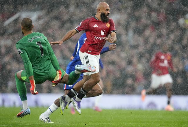 <p>Robert Sanchez (left) was sent off for bringing down Bryan Mbeumo (Nick Potts/PA).</p>