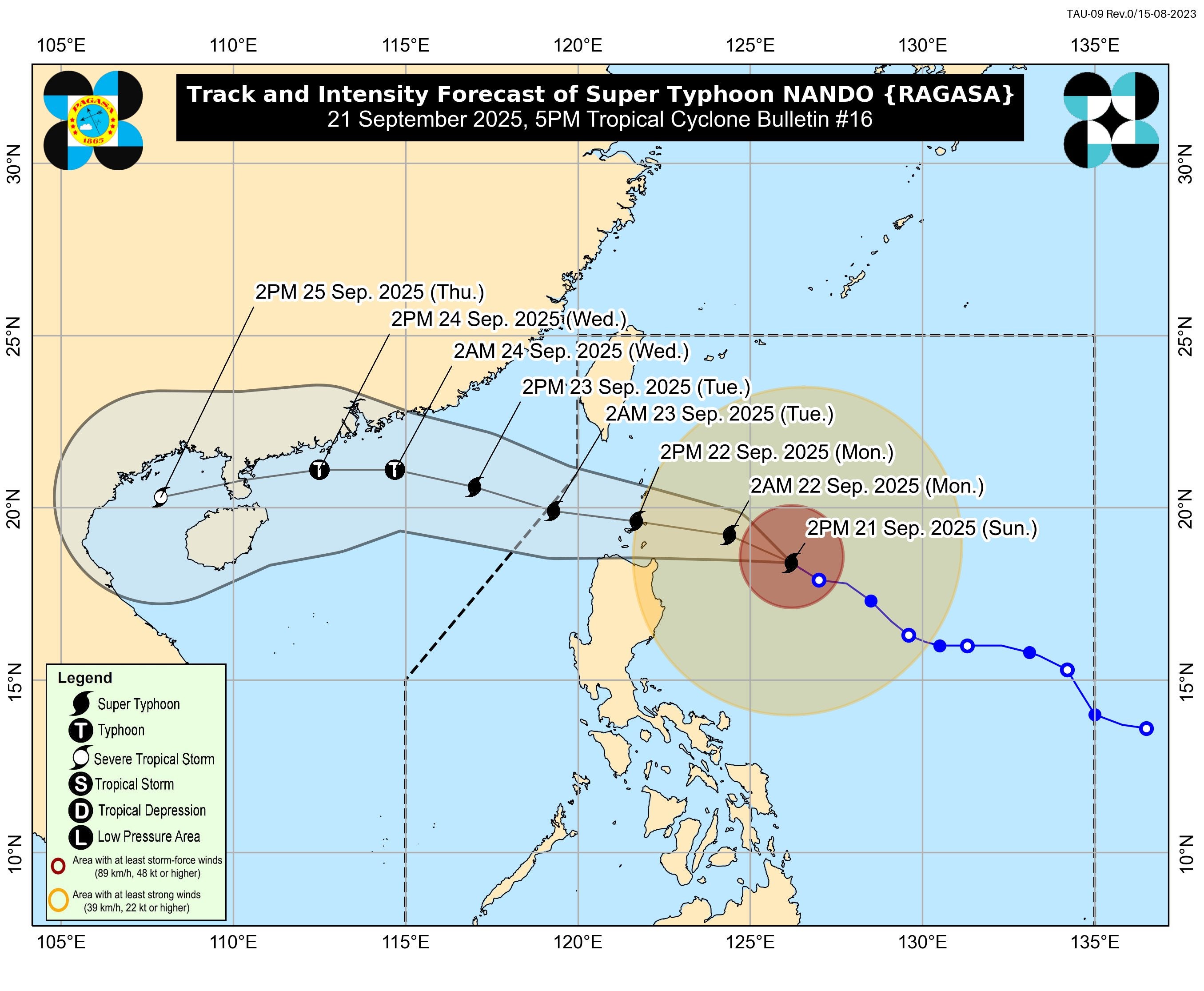 Map shows track and intensity of super typhoon Ragasa, also known as Nando locally