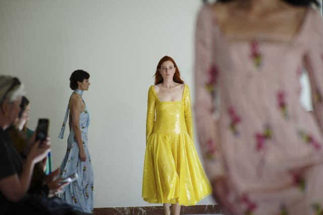 Bold colours and balloon hems rolled onto the Emilia Wickstead runway at London Fashion Week (Jeff Moore/PA)
