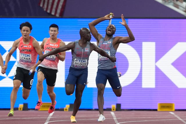 Great Britain’s men’s 4x100m relay team failed to get the baton around (Martin Rickett/PA)