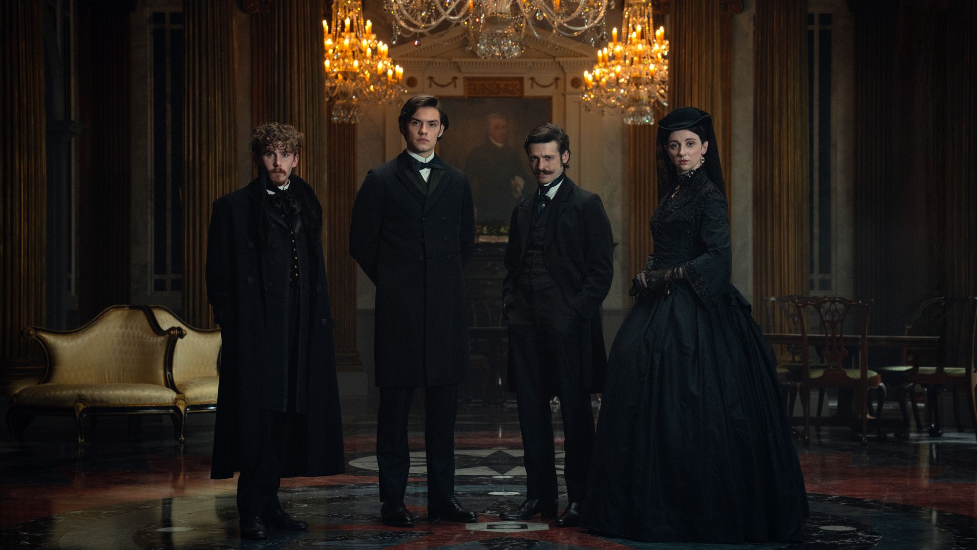 Fionn O’Shea, Louis Partridge, Anthony Boyle and Emily Fairn star as the Guinness siblings