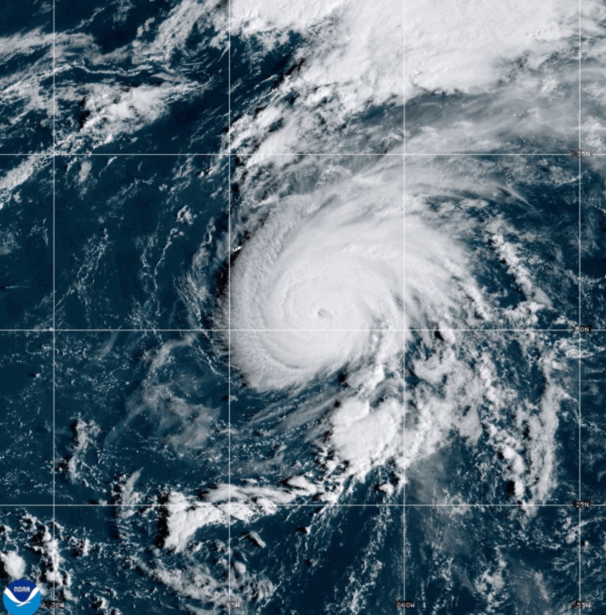 Hurricane Gabrielle on Monday, Sept. 22, 2025, churning near Bermuda