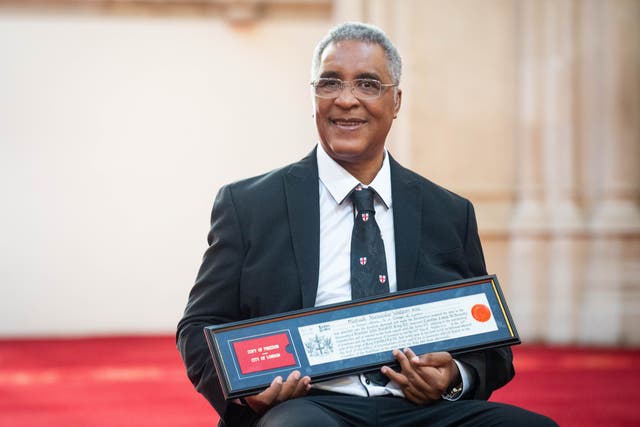 Michael Watson poses after receiving the Freedom of the City of London at the Guildhall (James Manning/PA)