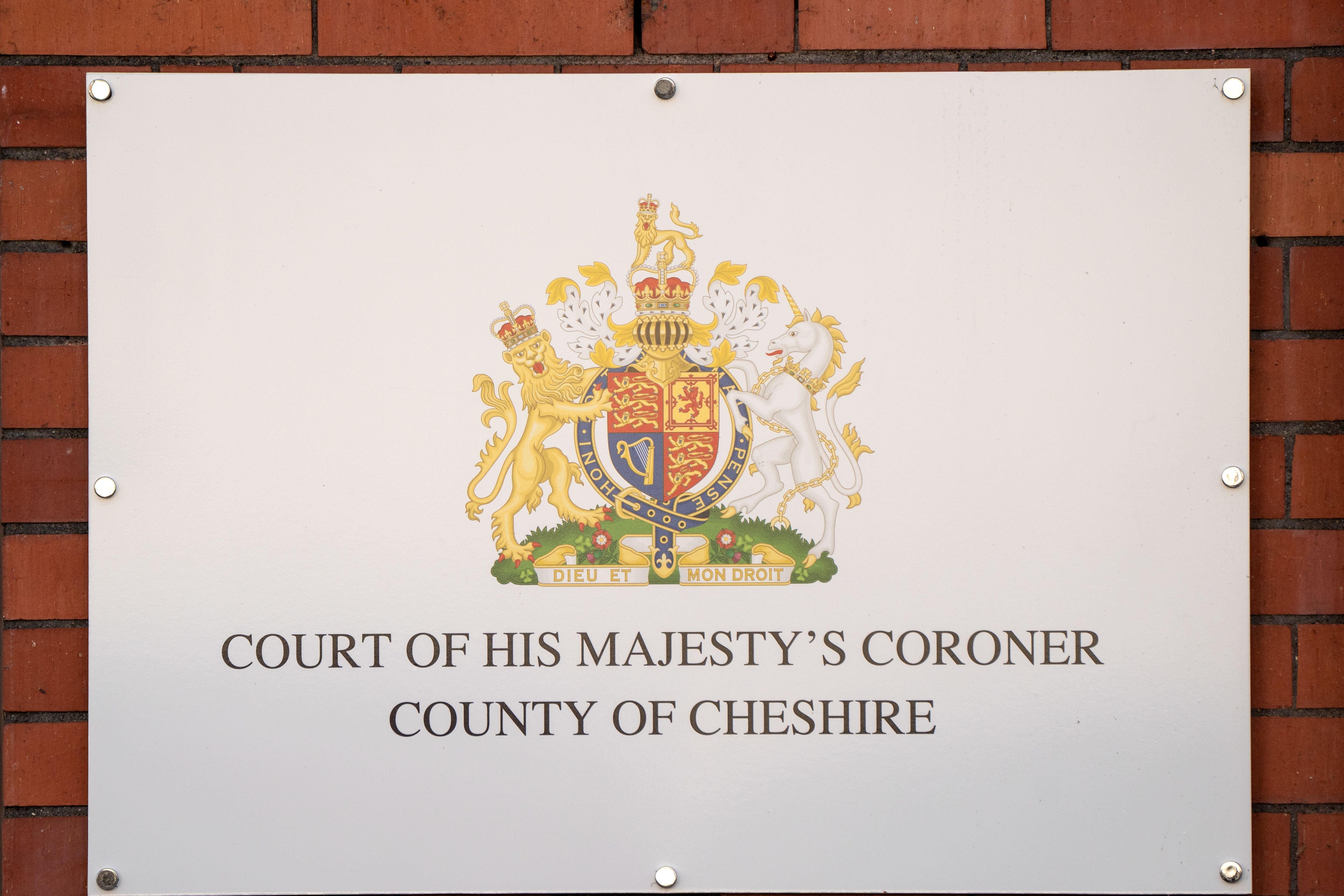 <p>The Coroner’s Court sign in Warrington</p>