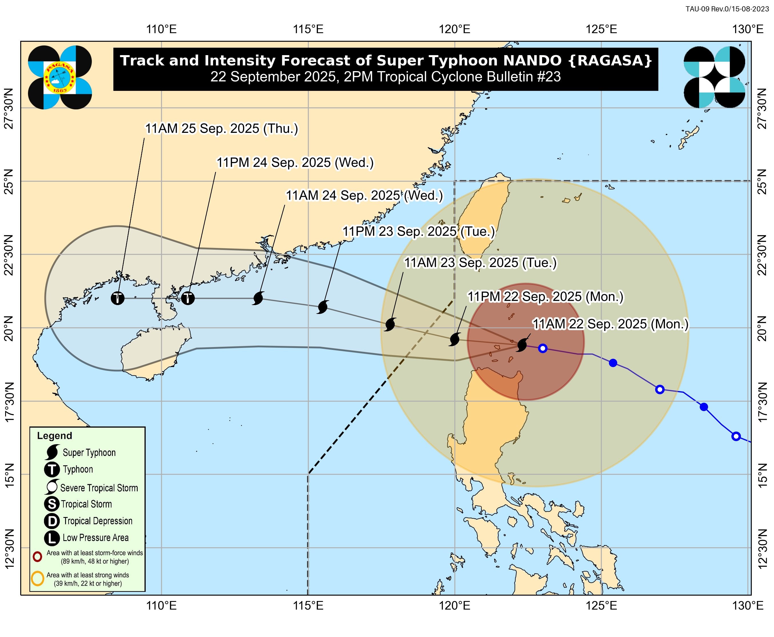 Map shows path and intensity of Typhoon Ragasa in the next three days